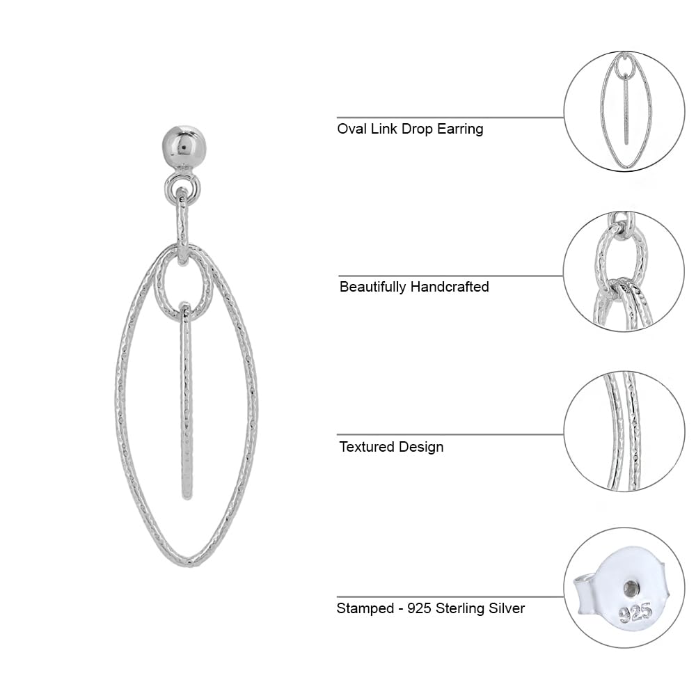 Vanbelle 925 Sterling Silver Rhodium Plated Diamond Cut Textured Interlinked Multi Oval Earrings for Women - Elegant Handcrafted Jewelry Gift for Birthday, Anniversary & Special Occasions