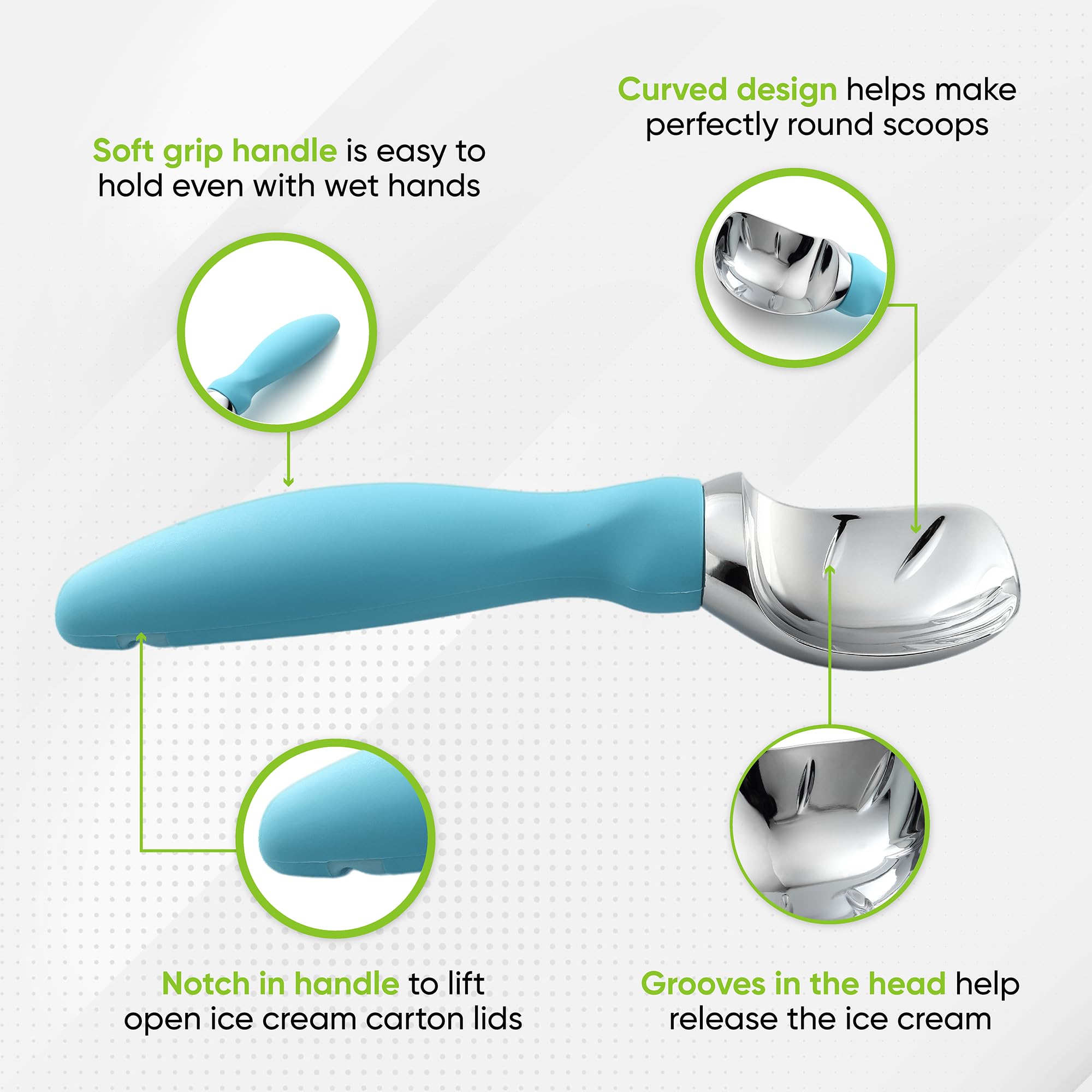 Premium Spring Chef Ice Cream Scoop with Soft Grip Handle - Heavy Duty Stainless Steel Scooper for Gelato, Sorbet, Cookie Dough - Ideal for Home Kitchens, Ice Cream Shops & Dessert Parties