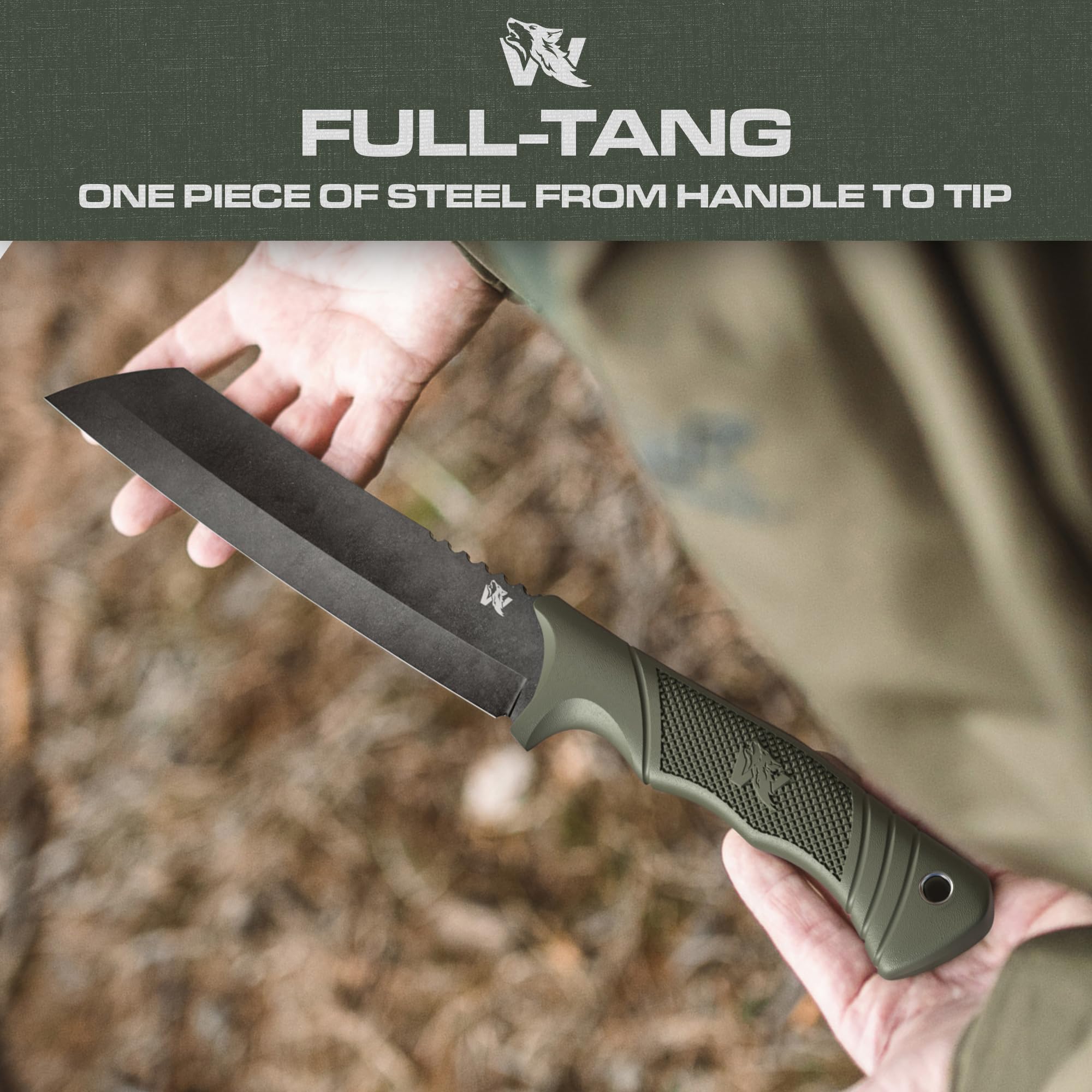 D2 Steel Survival Machete with Sheath - Full Tang Tactical Knife for Bushcraft, Yard Work & Tree Cutting | Heavy Duty Outdoor Camping, Hunting & Survival Tool