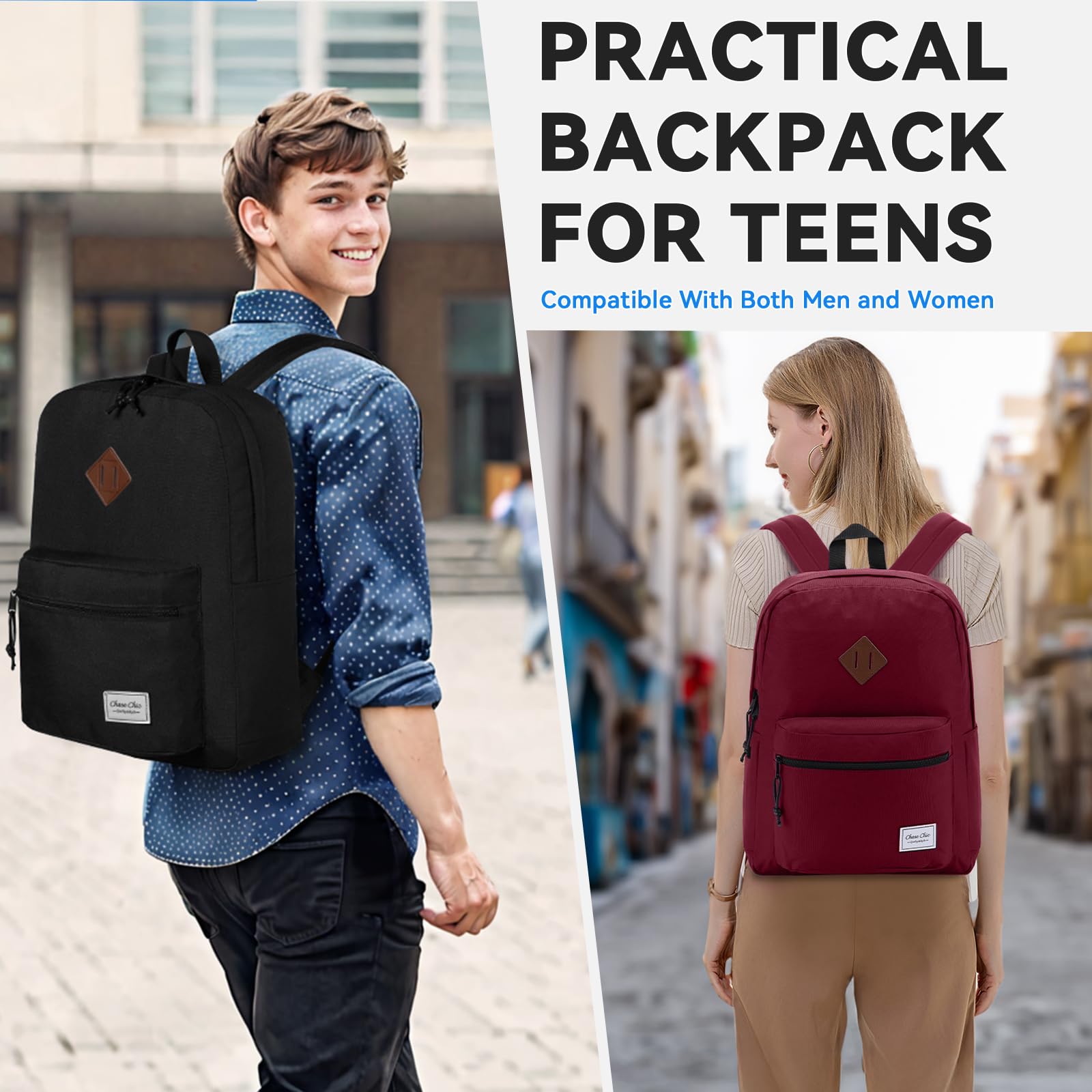 Stylish Unisex Lightweight School & Travel Backpack - Water-Resistant Casual Rucksack with Laptop Compartment Fits 15.6 Inch Notebook - Perfect for College, Commuting & Weekend Getaways (Black, Medium Size)