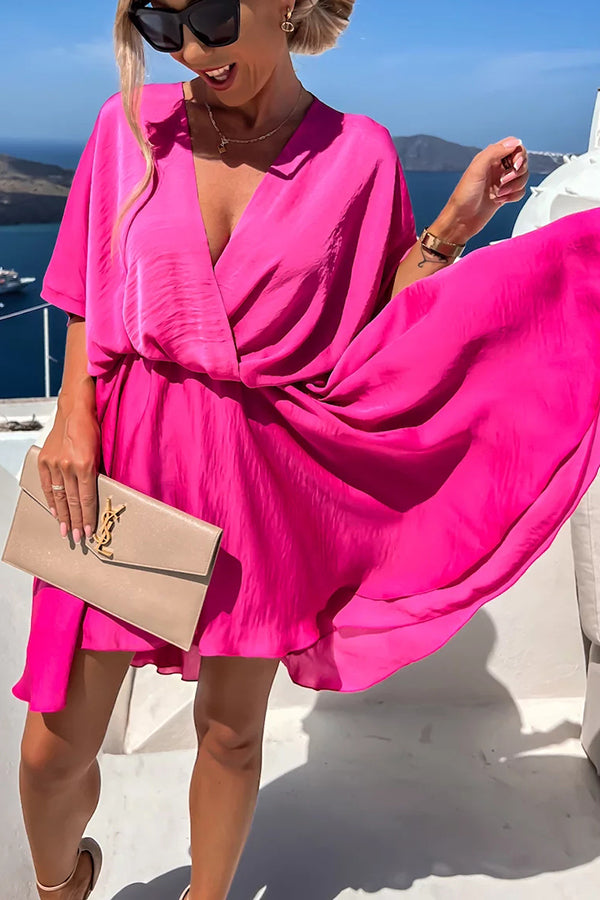 Elegant Batwing Sleeve Satin Dress for Women - Chic Party & Evening Gown - Perfect for Weddings, Cocktail Parties, and Special Occasions