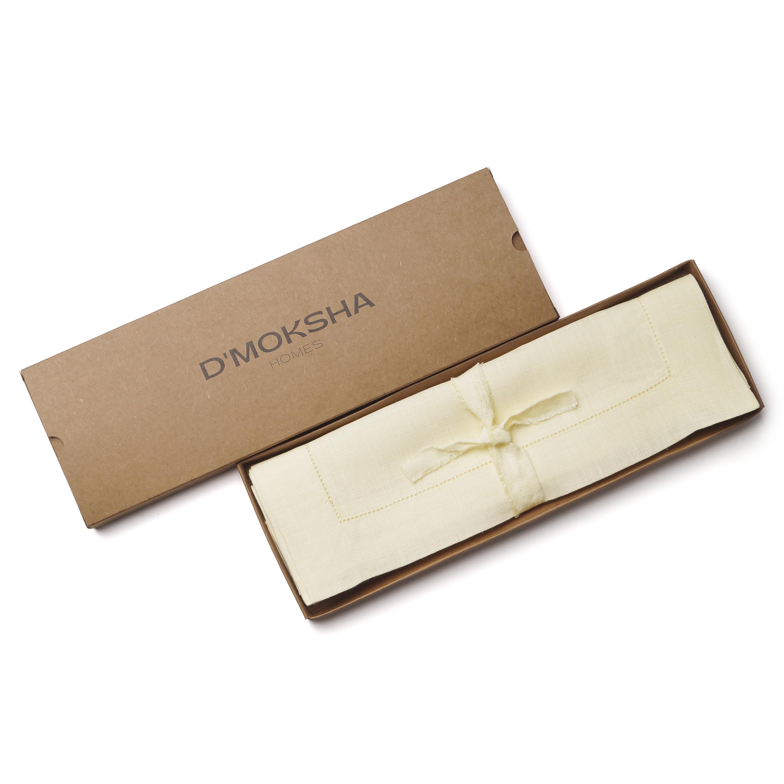D'Moksha Homes 100% Pure Linen Placemats Set of 4 - 14x19 Inch Cream Table Mats with Classic Hemstitch Design, Washable & Durable for Dining Table Decor - Perfect for Easter, Thanksgiving, and Everyday Family Meals