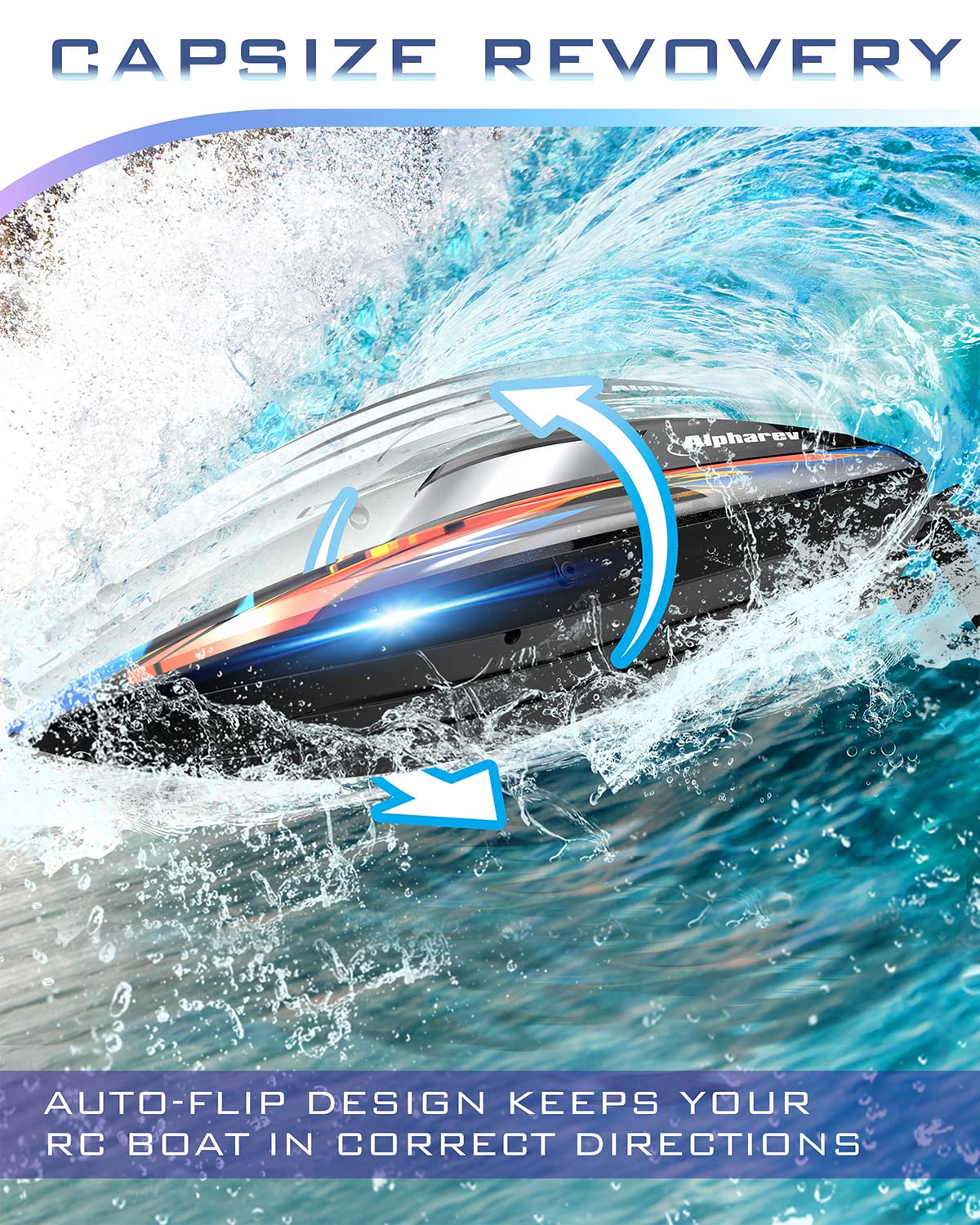 ALPHAREV R308 High-Speed Remote Control Boat - 32+ KPH Fast RC Racing Boat for Pools & Lakes, Self-Righting, 2.4Ghz, Portable Suitcase, One Key Demo - Perfect Water Toy & Birthday Gift for Boys, Girls, Adults - Great for Outdoor Play, Family Fun & Summer Activities