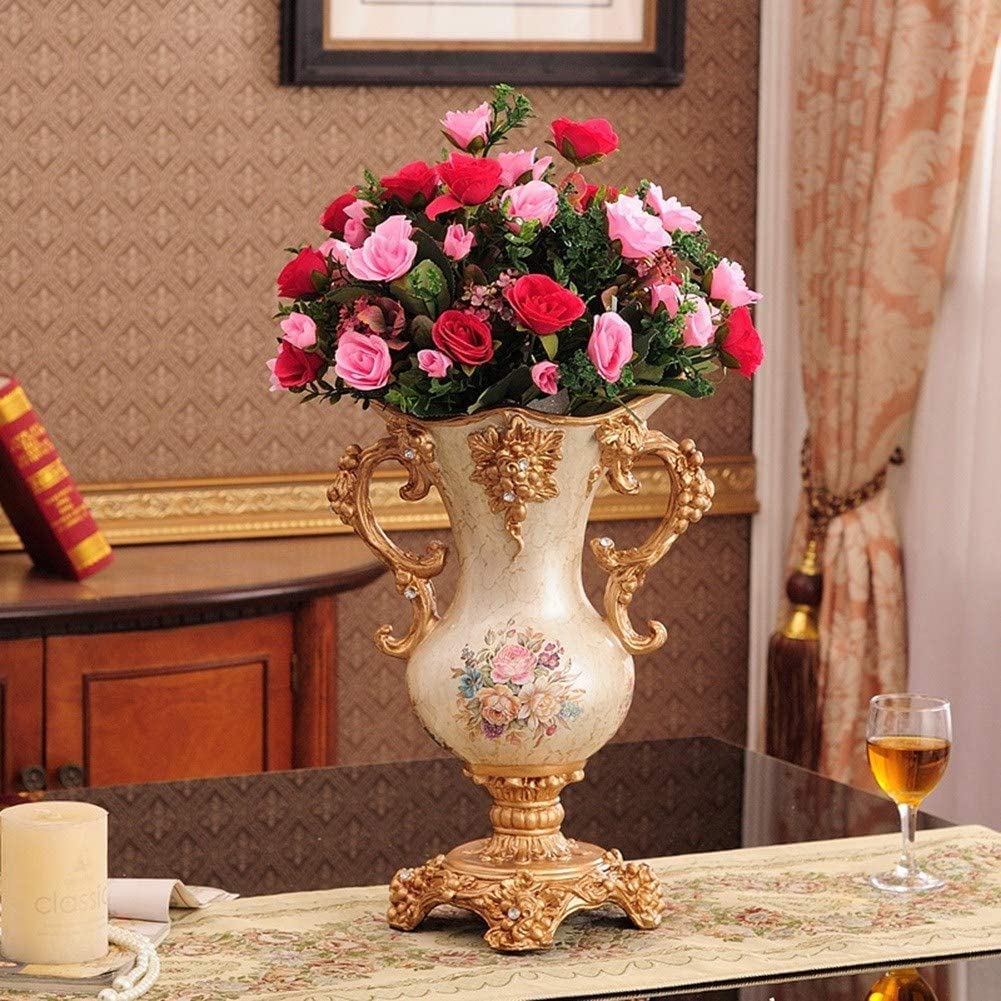 European-Style Retro Resin Large Flower Vase - Hand-Painted Tall Decorative Vase for Living Room, Dining Table, Bedroom, Office & Hotel Decor (41×28cm, White) - Perfect Wedding Gift & Home Centerpiece for Parents