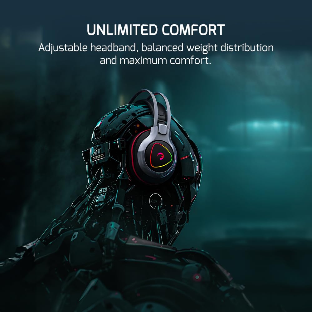 GAMEPOWER Ranger USB Gaming Headset with 7.1 Virtual Surround Sound - Wired RGB LED Headphones, 53MM Drivers, 360 Spatial Audio & Noise Cancelling Mic for PC, PS4, PS5 (Black) - Perfect for Competitive Gaming & Immersive Entertainment