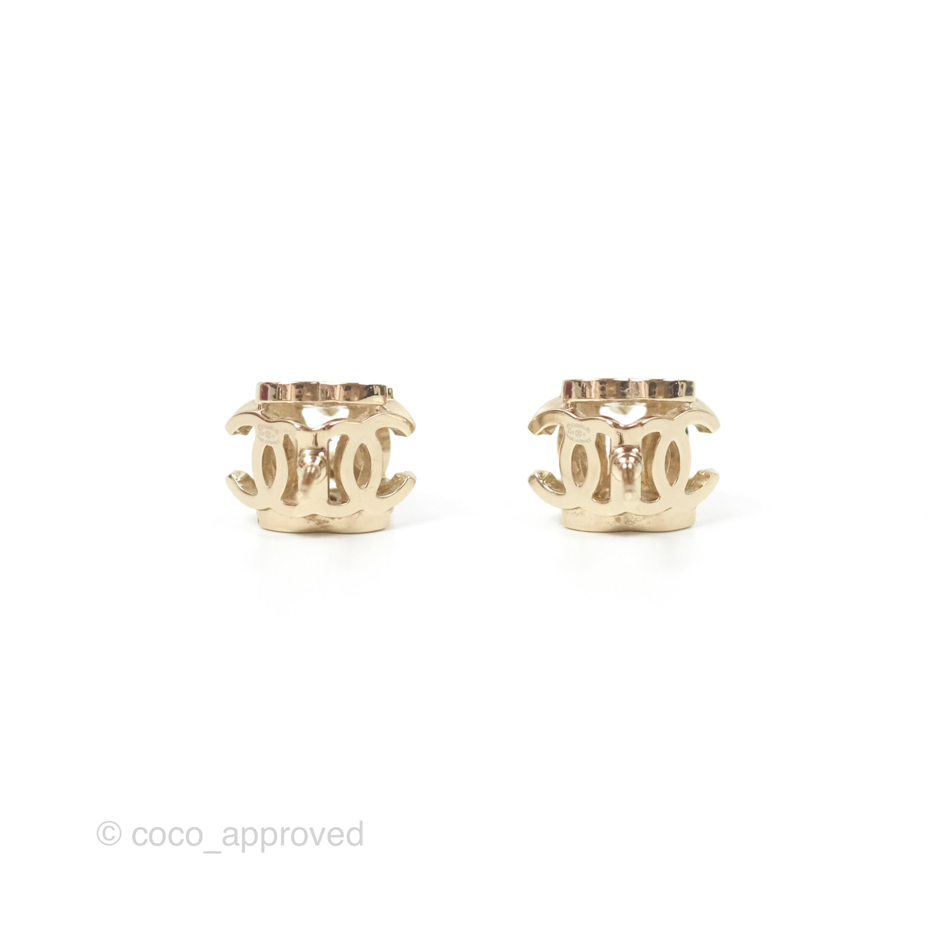 Chanel CC Gold and White Cube Earrings - 22K Gold Tone Fashion Jewelry for Women - Perfect for Parties, Weddings, and Special Occasions