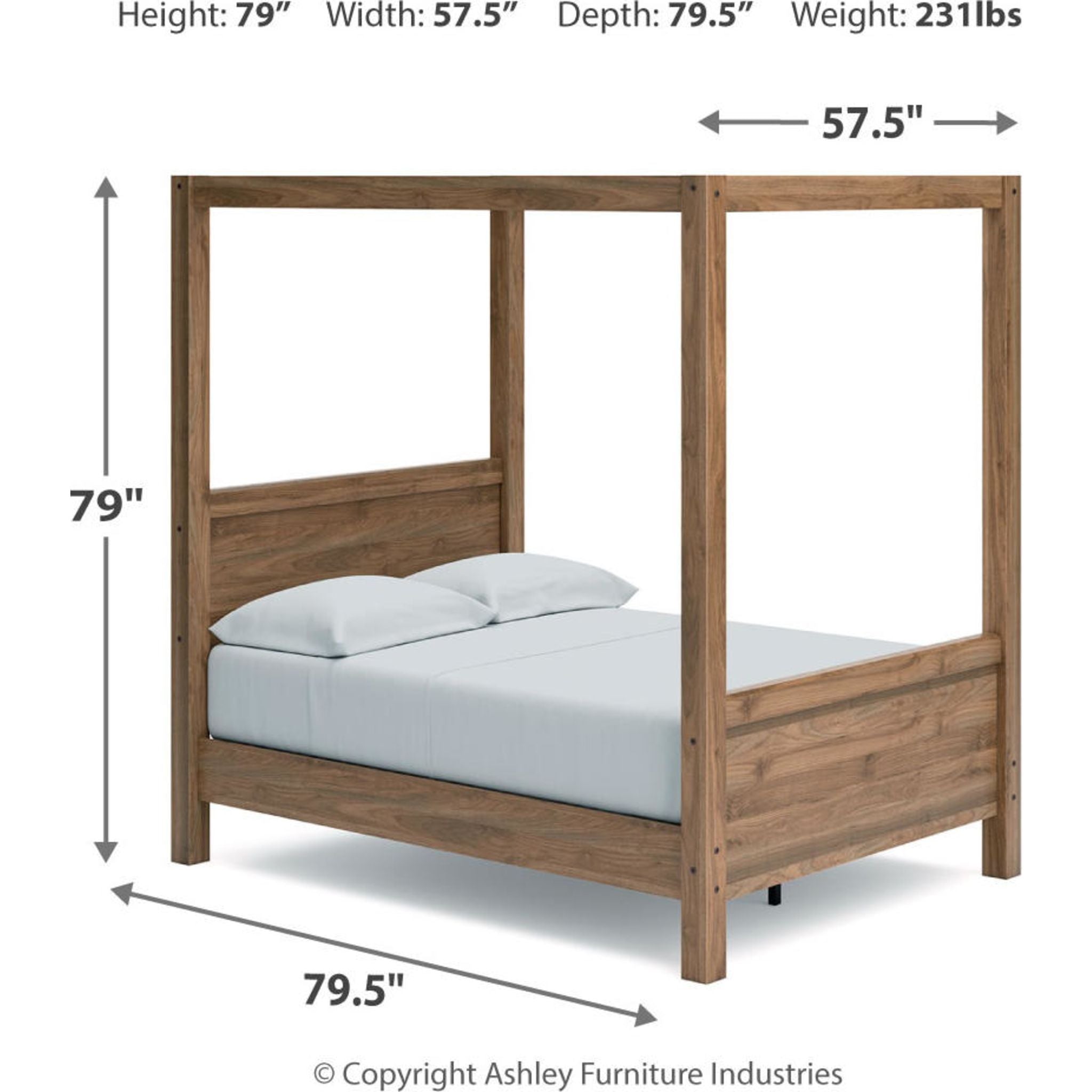 Aprilyn Full Canopy Bed in Honey Finish - Elegant Queen Size Canopy Bed Frame with Curtain Rods for Romantic Bedroom Decor, Perfect for Master Bedrooms, Guest Rooms & Bohemian Style Homes
