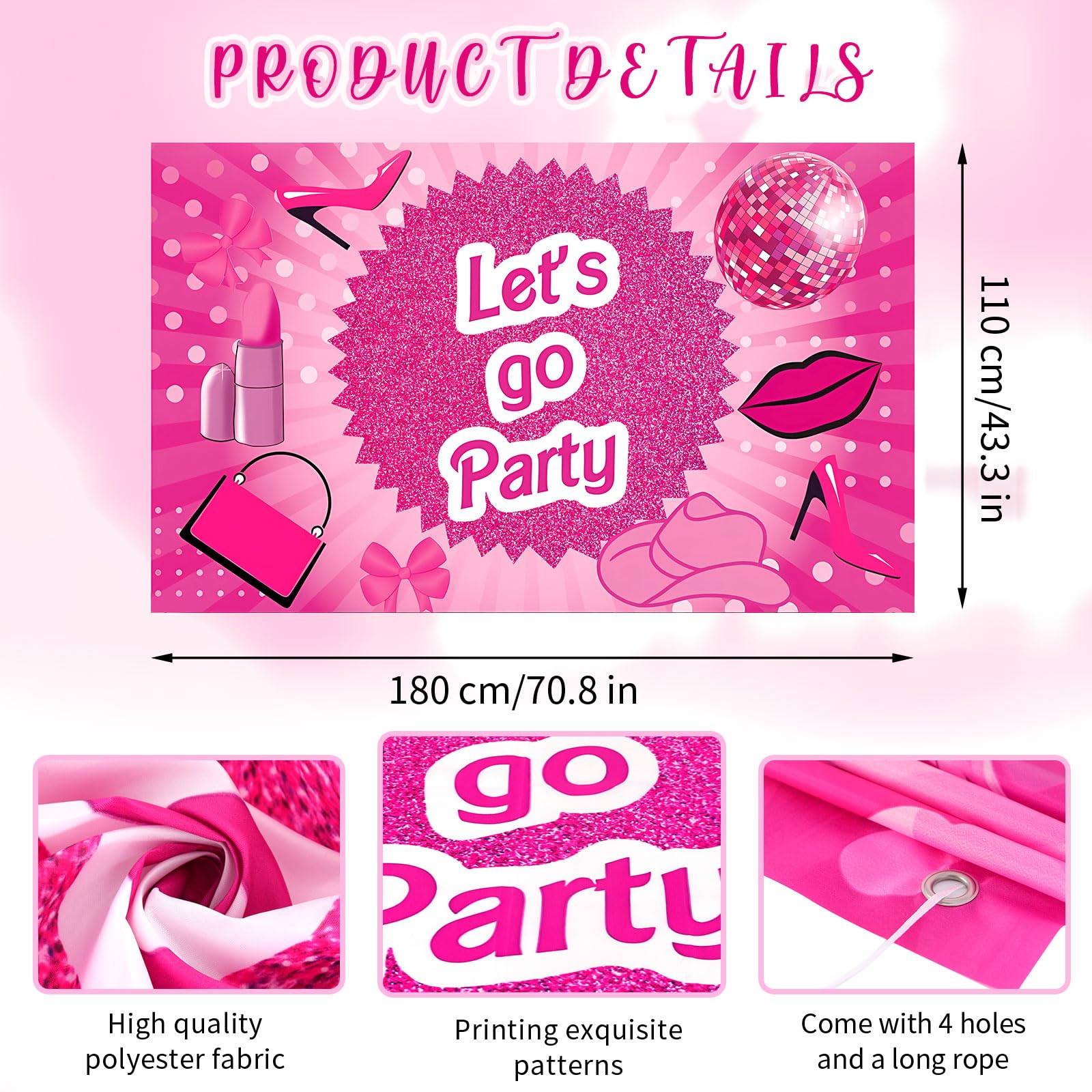 Hot Pink Let's Go Party Banner - 6x3.6ft Pink Photo Booth Props, Princess Birthday Backdrop, Bachelorette Party Decorations for Pink Themed Parties | Perfect for Birthday Celebrations, Baby Showers & Bridal Showers