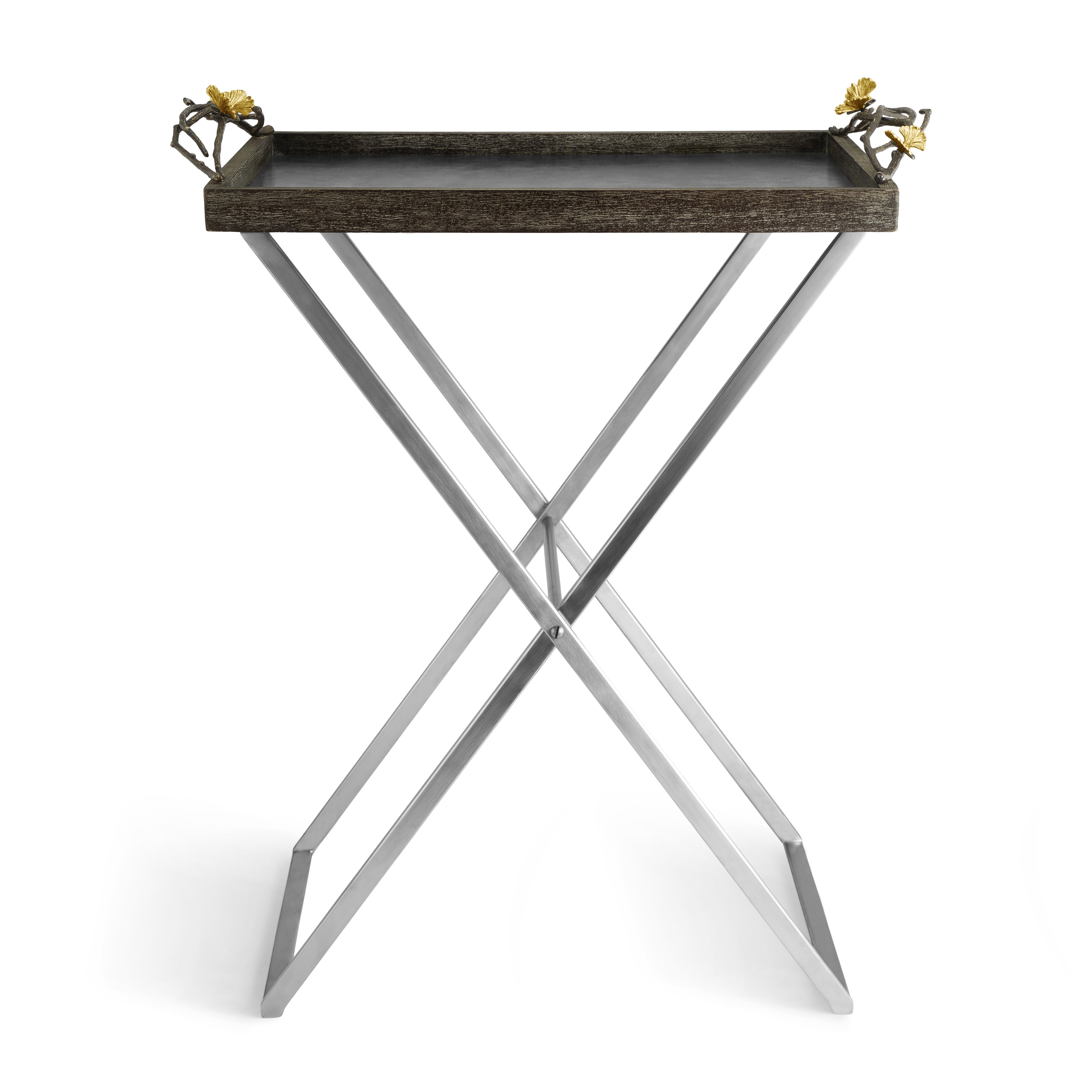 Butterfly Ginkgo Butler Tray Stand - Vintage Style Serving Tray with Foldable Legs - Perfect for Breakfast in Bed, Tea Parties & Home Decor