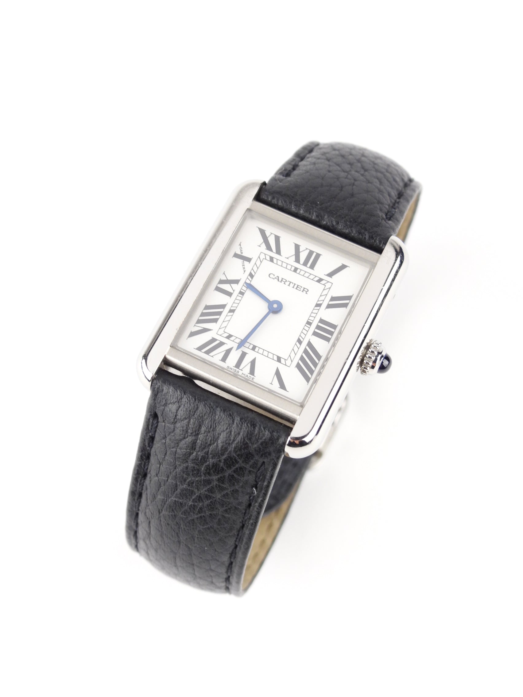 Cartier Tank Solo 22mm Stainless Steel Watch with Black Leather Band - Luxury Unisex Timepiece for Business & Formal Occasions