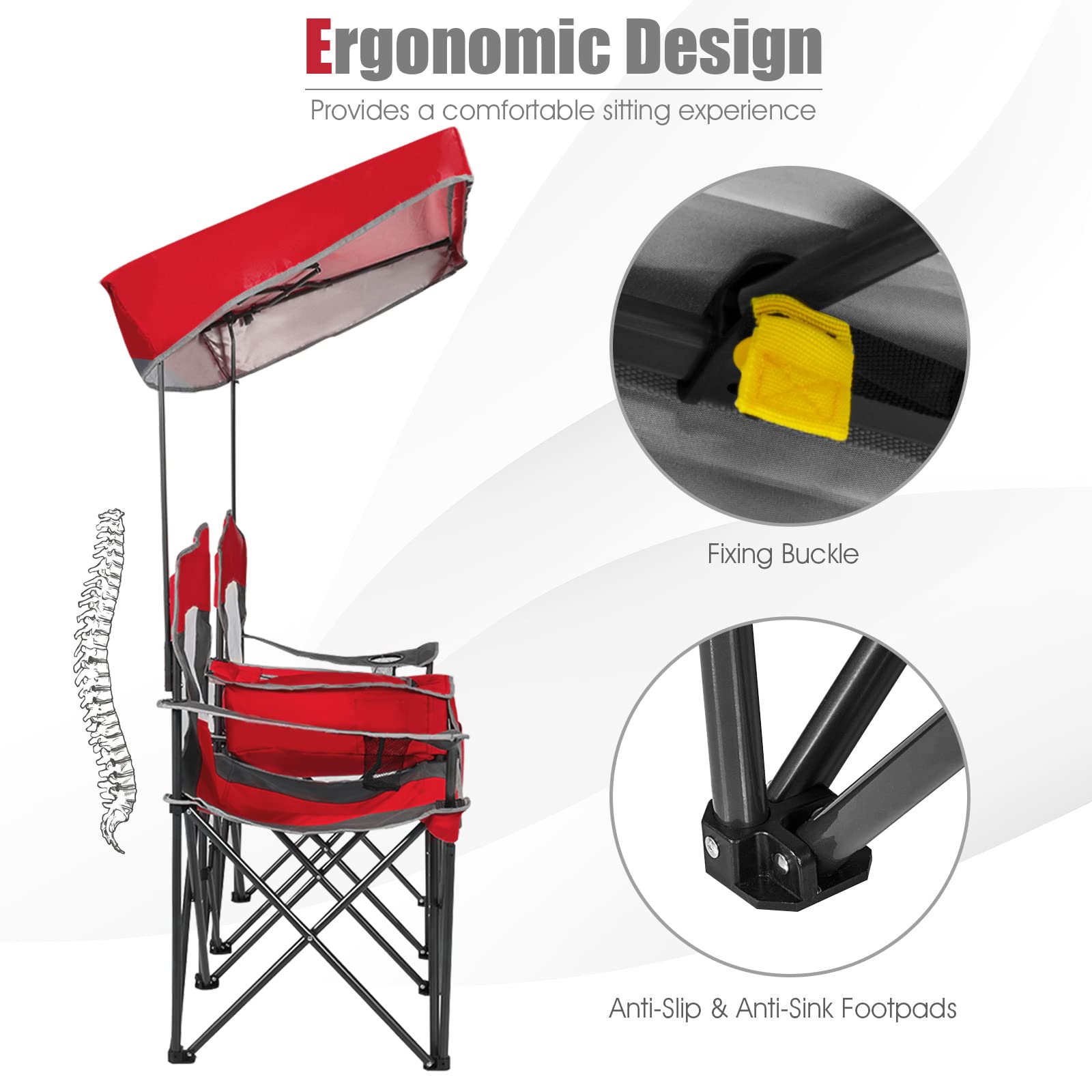 SAFSTAR 2-Person Folding Camping Chair with Shade Canopy - Portable Beach Chair with Cup Holder, Mini Table & Carrying Bag - Compact Outdoor Chairs for Camping, Backyard, Patio, Pool & Beach Picnics - Red