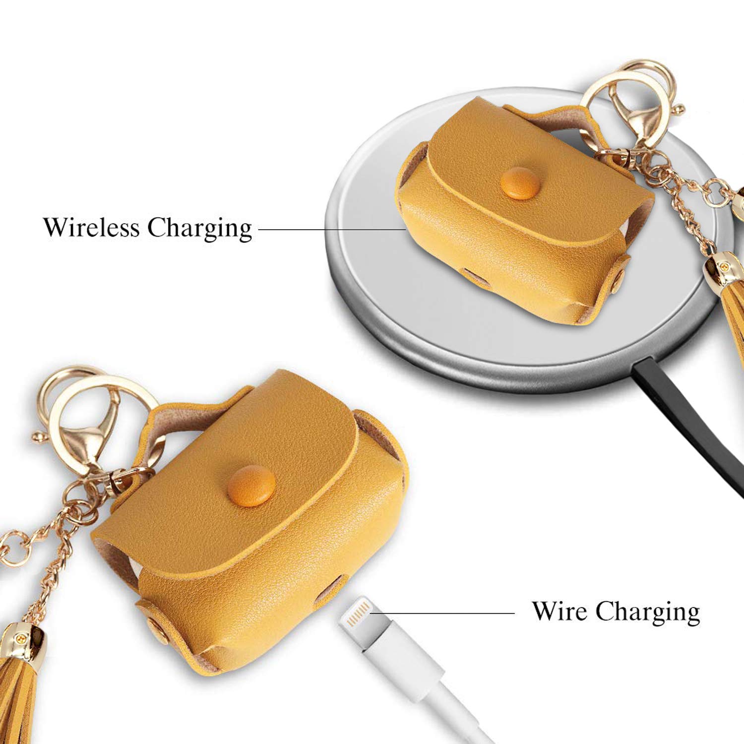 MODOS LOGICOS PU Leather Charging Case Cover for Apple AirPods Pro with Tassels - Yellow | Protective Case for Wireless Earbuds | Perfect for Travel, Workout & Daily Use
