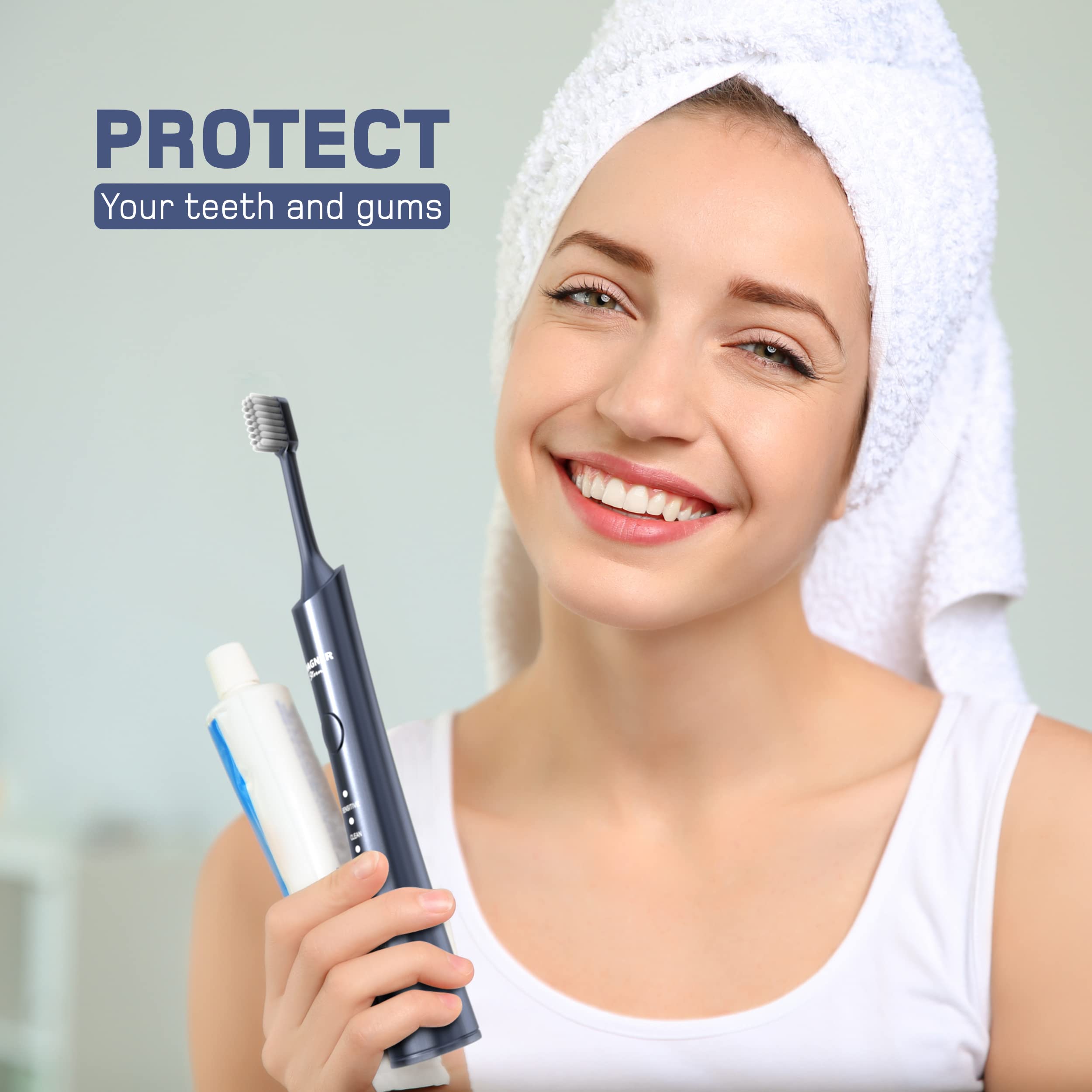 Wagner Stern Ultrasonic Whitening Electric Toothbrush with 8 Charcoal Black Brush Heads - Fresh Breath & Healthy Smile - Perfect for Travel, Home, and Daily Oral Care (Charcoal)