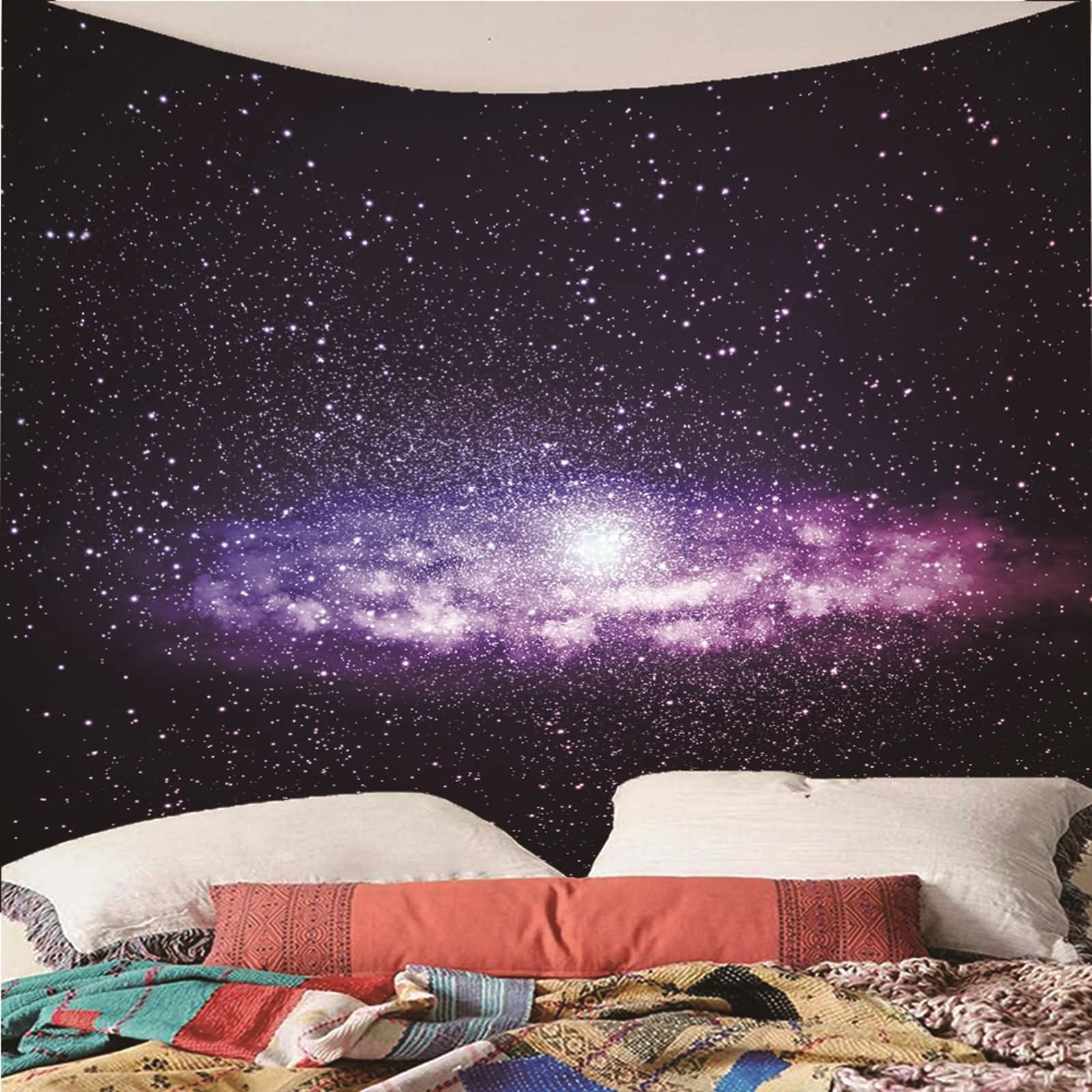 Starry Sky Universe Wall Tapestry for Men - Purple Polyester 350x256CM Home Decor for Bedroom, Living Room & Dorm