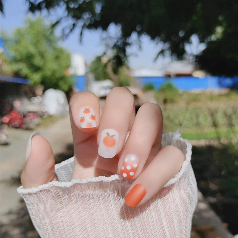 24pcs False Nails - Tangerine Wave Point Fake Nails, Sweet Small Fresh Design, Waterproof & Long Lasting, Perfect for Girls Hand Decor & Nail Art | Great for Parties, Weddings, Date Nights & Special Occasions