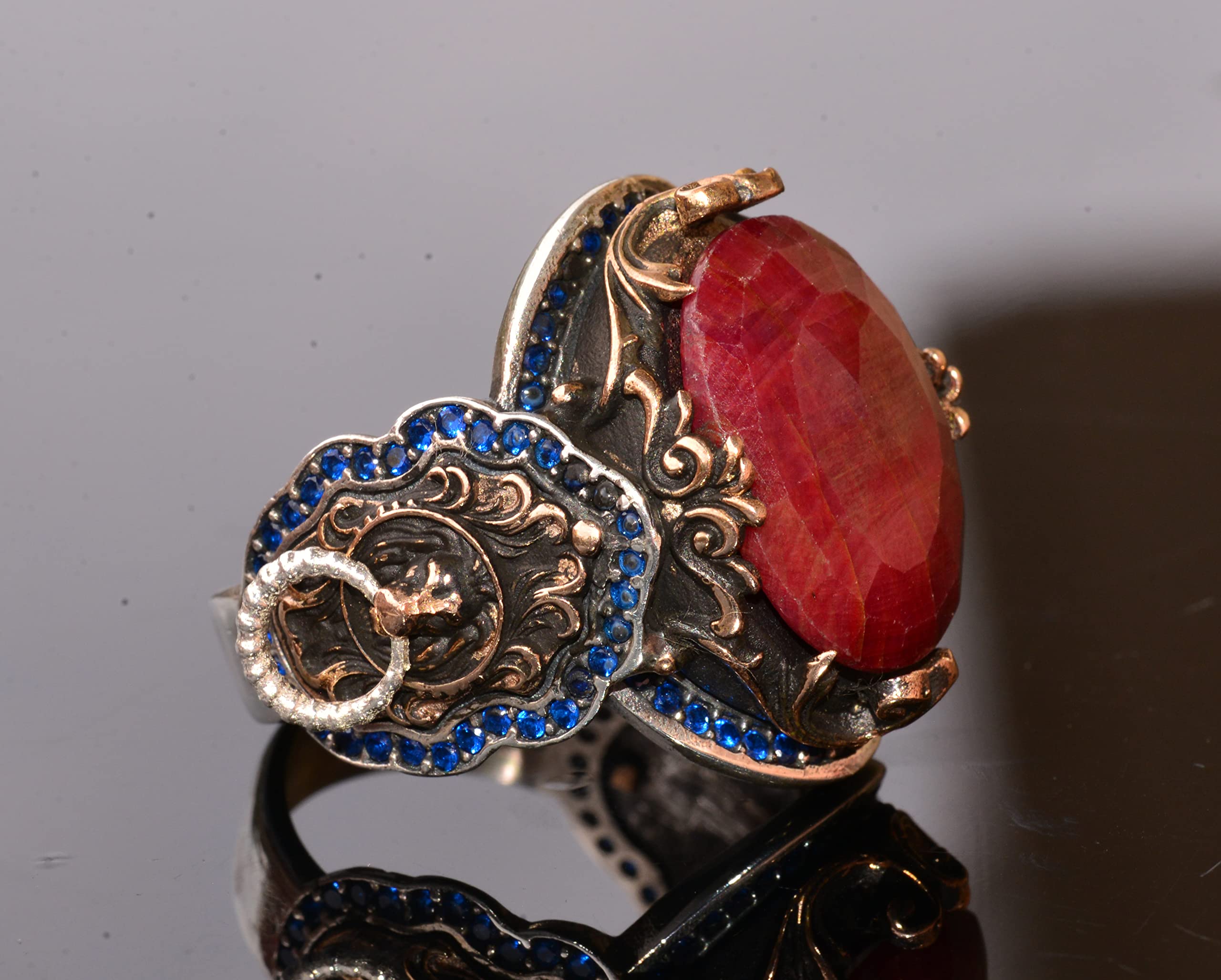 925 Sterling Silver Lion Ring with Gemstone for Men - Gold Plated Birthstone Jewelry for Gifts