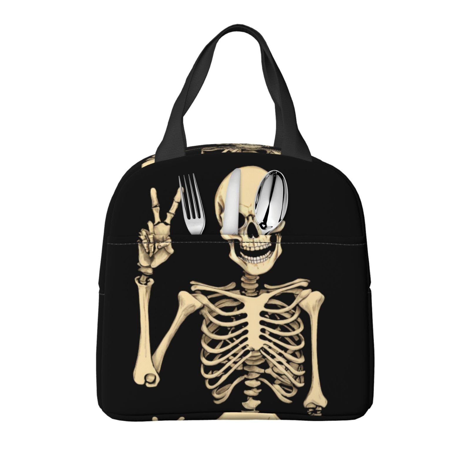 **Insulated Skeleton Bone Lunch Box - Reusable Black Lunch Tote Bag for Men & Women, Perfect for Office, Camping, Hiking, Picnic, Beach & Travel - Ideal for Work, School & Outdoor Adventures**