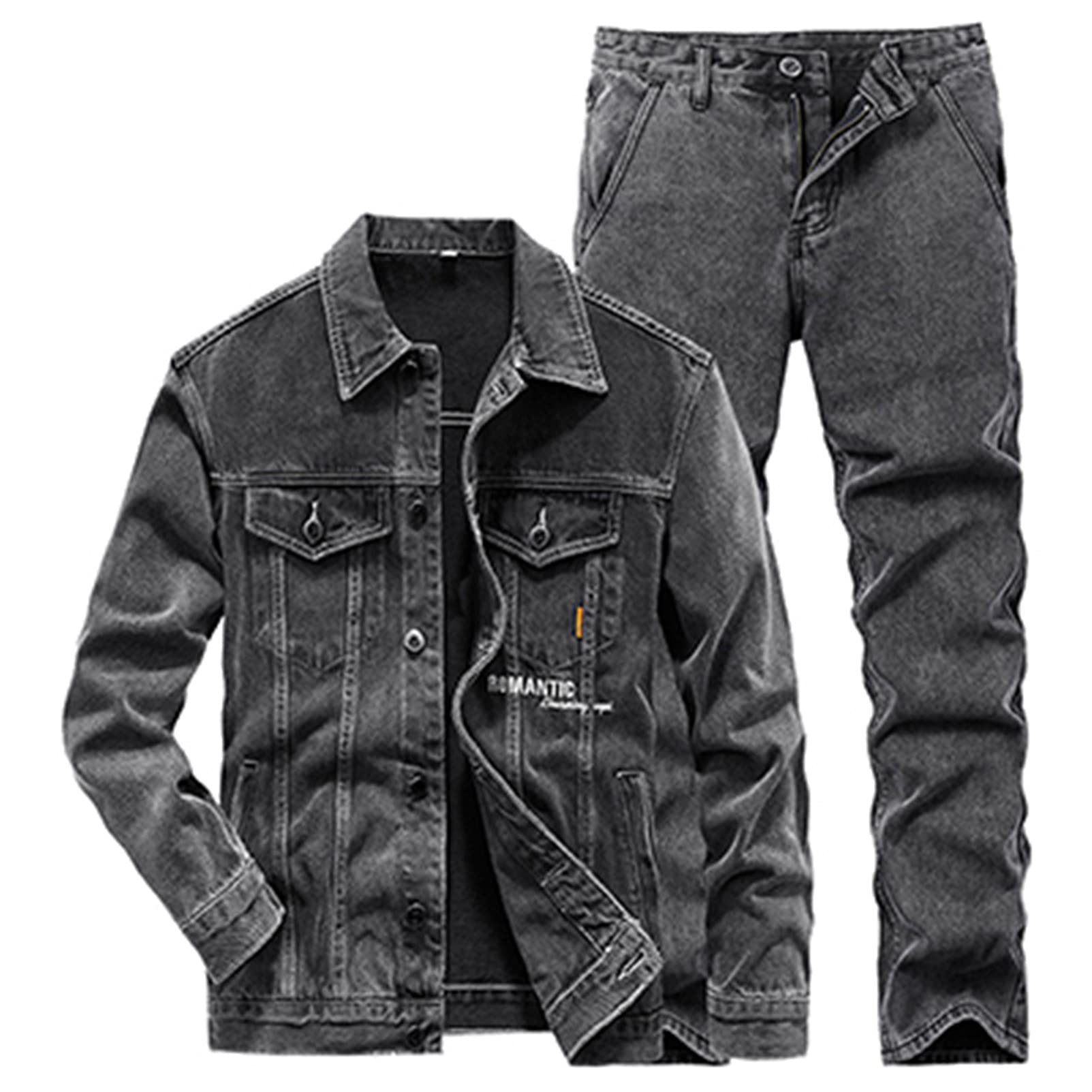 Men's 2-Piece Slim Denim Jacket & Jeans Set - Black Casual Streetwear Outfit for Spring & Fall | Perfect for Urban Fashion, Date Nights & Weekend Outings