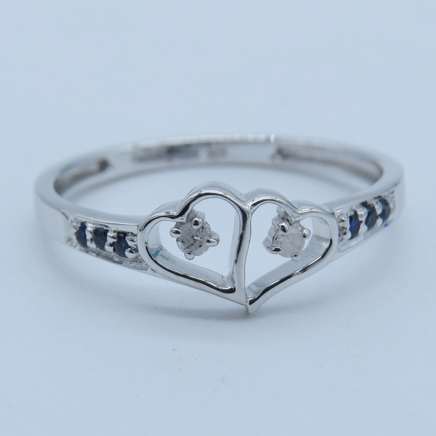 Dazzlingrock Round White Diamond & Blue Sapphire Double Heart Promise Ring for Women - Sterling Silver Engagement Ring - Perfect for Proposals, Anniversaries, and Romantic Gifts