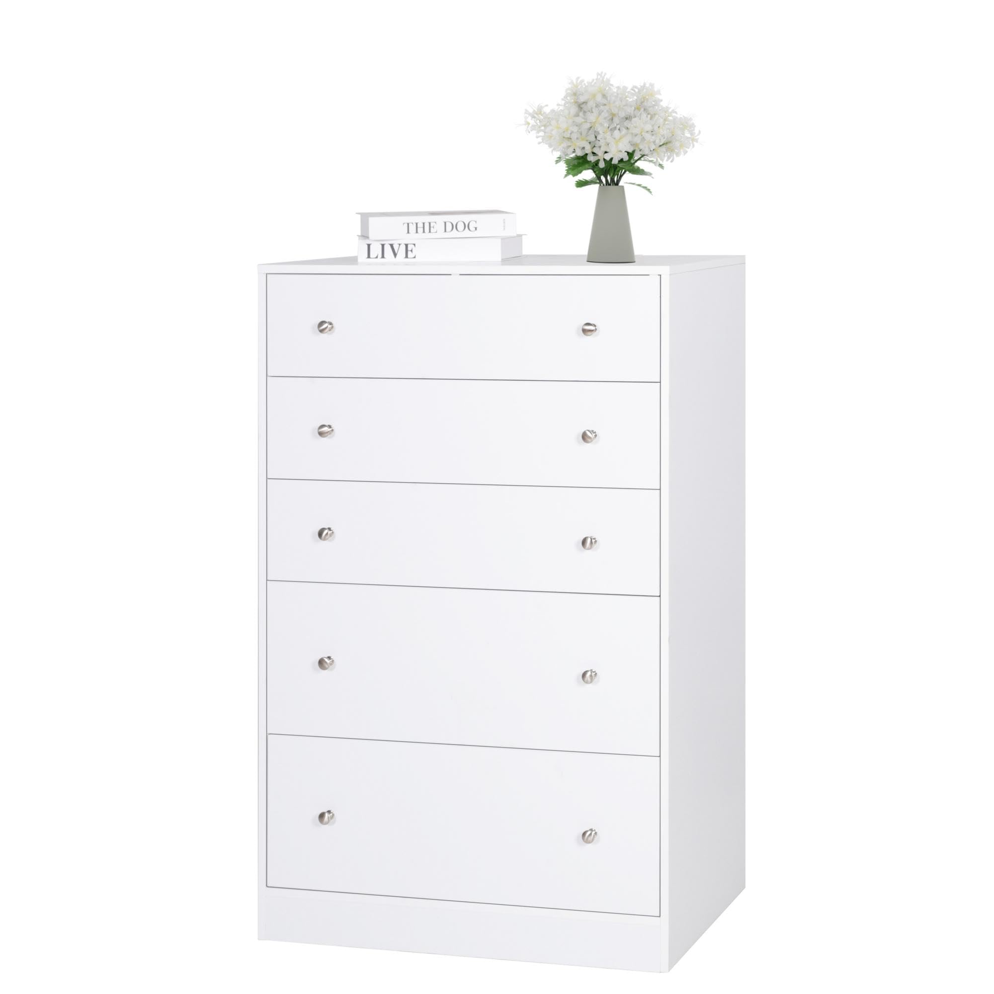 MUPATER 5-Drawer Dresser for Bedroom - Large Storage Organizer with Smooth Gliding Drawers - Perfect for Closet, Living Room, Nursery & Hallway - White (Ideal for Home Organization & Space Saving)