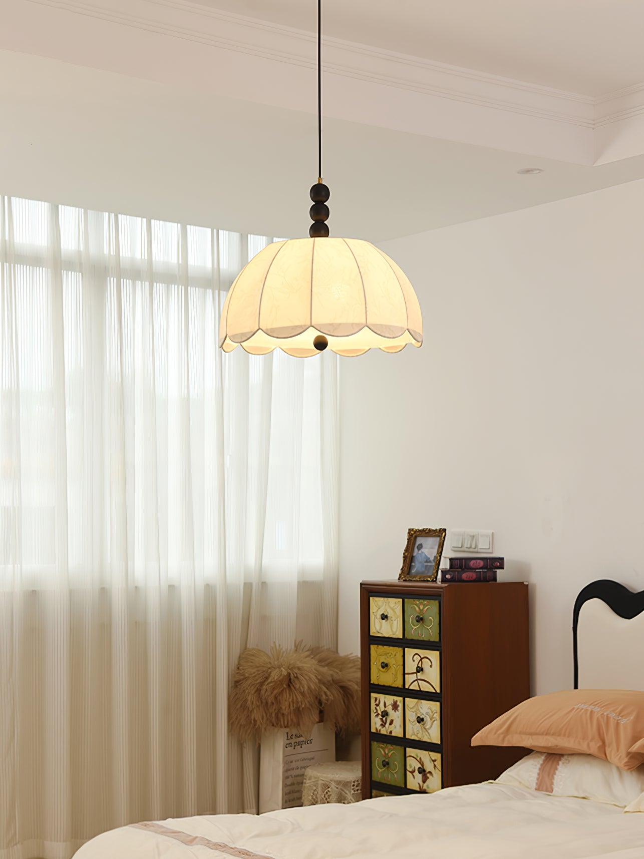 Elegant Blossom Fabric Swag Pendant Light - Adjustable Hanging Chandelier for Bedroom, Dining Room, Nursery & Home Decor - Soft Lighting Fixture for Cozy Ambiance