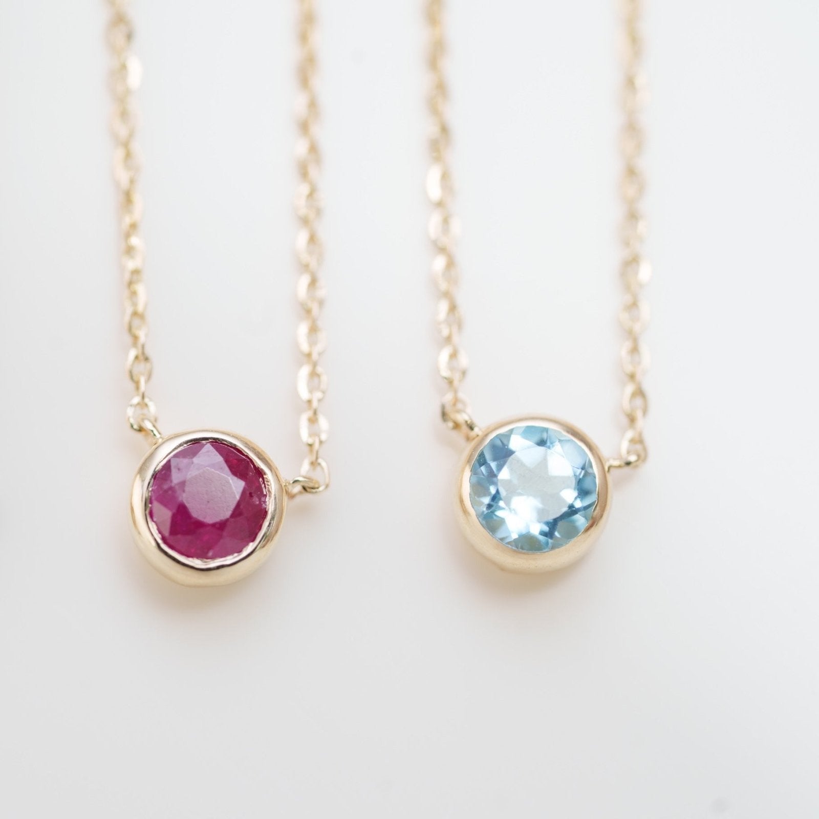 14k Solid Yellow Gold Ruby Station Necklace - Elegant Bezel Set Gemstone Jewelry for Women, Perfect for Gifts, Anniversaries, and Special Occasions