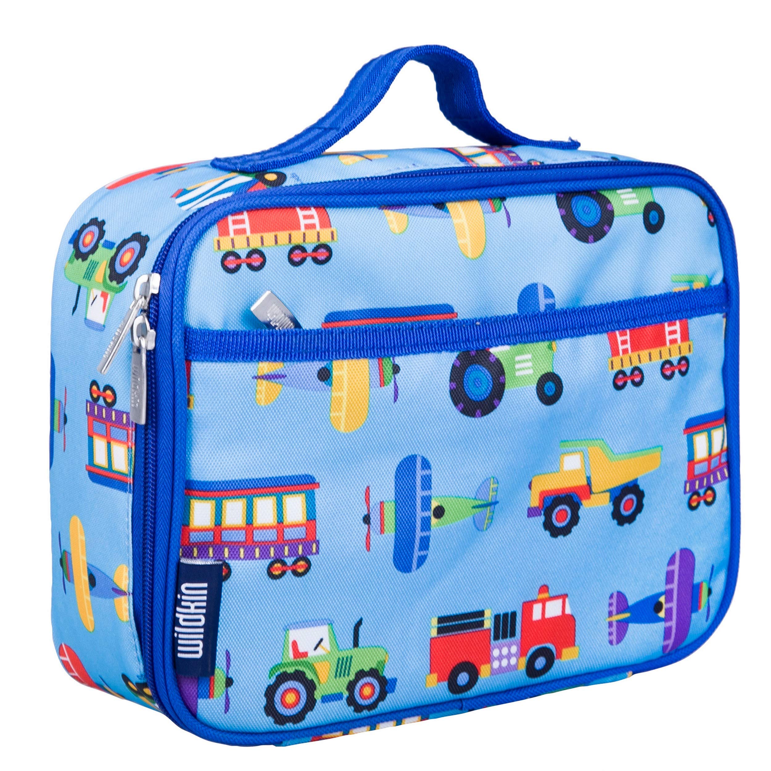 Wildkin Kids Lunch Box Bag Bundle with Bento Box - Trains, Planes, and Trucks Design | Insulated Lunch Bag for School, Picnic, and Travel | Perfect for Boys and Girls