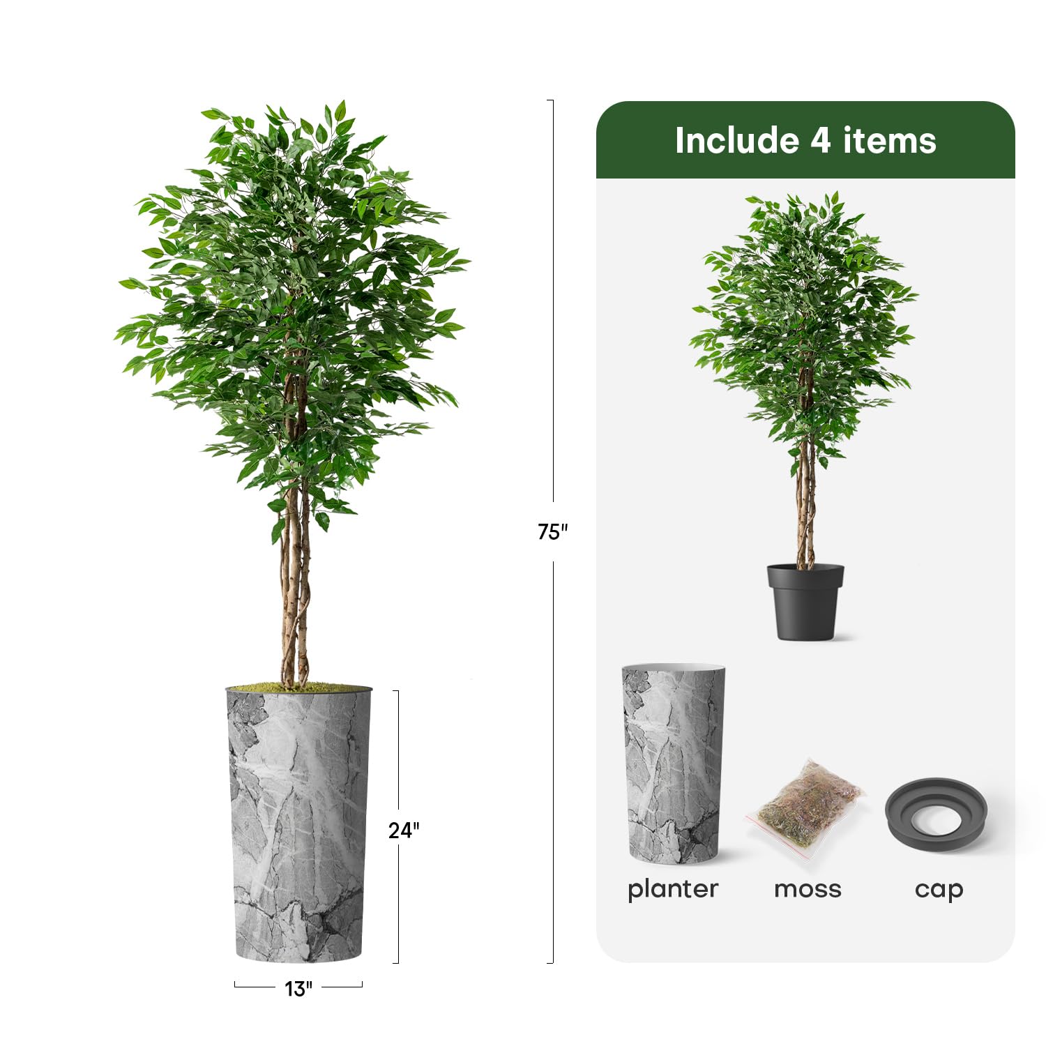 Artificial Ficus Silk Tree in Modern Planter - 75