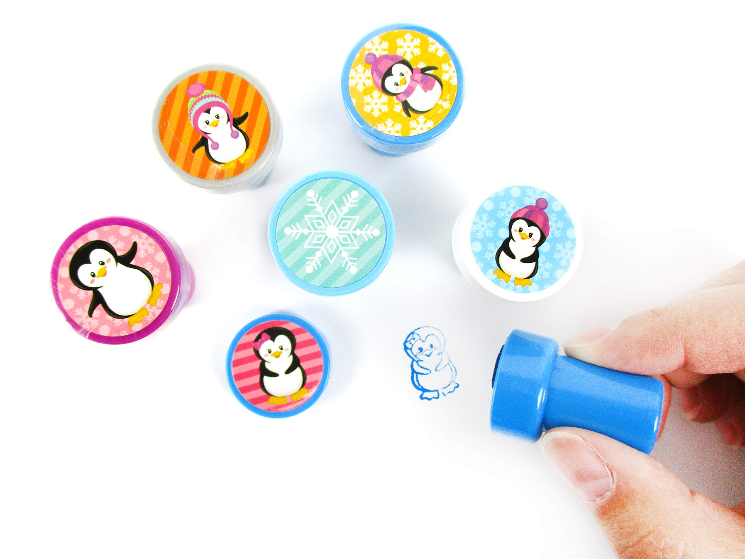 Tiny Mills 24 Pcs Penguin Self-Inking Stamps for Kids - 12 Cute Animal Designs | Perfect for Birthday Parties, Classroom Rewards, Stocking Stuffers & Goody Bags | Fun Arts & Crafts Activity for Children