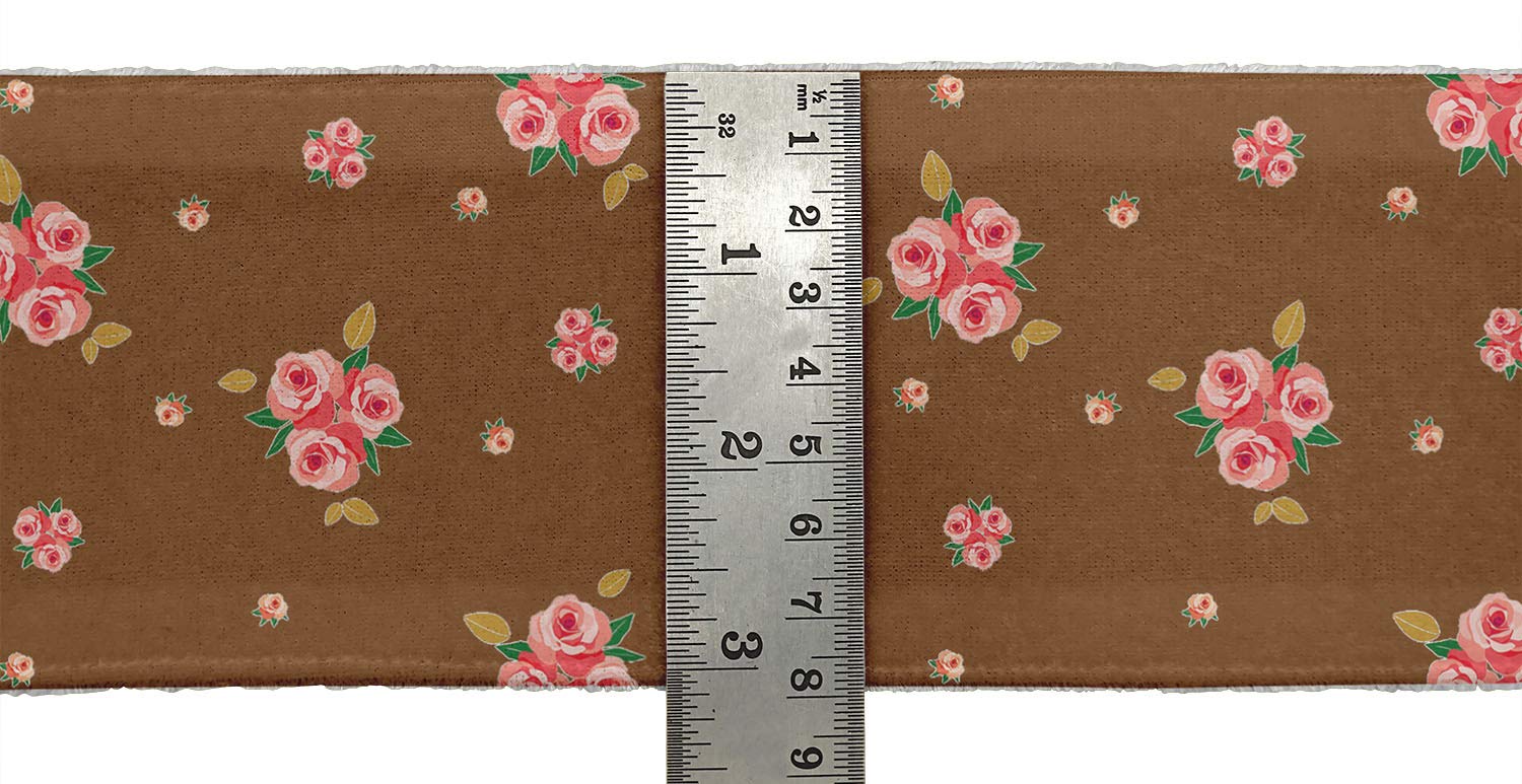 Indian Beautiful Art 9-Yard Dupion Fabric Lace - 3 Inch Brown Leaves & Rose Floral Printed Ribbon Trim for Crafts, Sewing Accessories | Perfect for DIY Projects, Gift Wrapping, and Home Decor