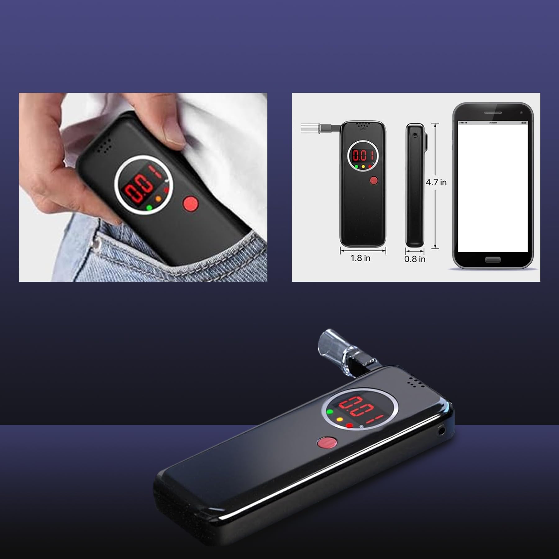 Professional Portable Alcohol Breathalyzer Tester - High Accuracy Personal Breath Analyzer for Home, Workplace & Road Safety (Black)