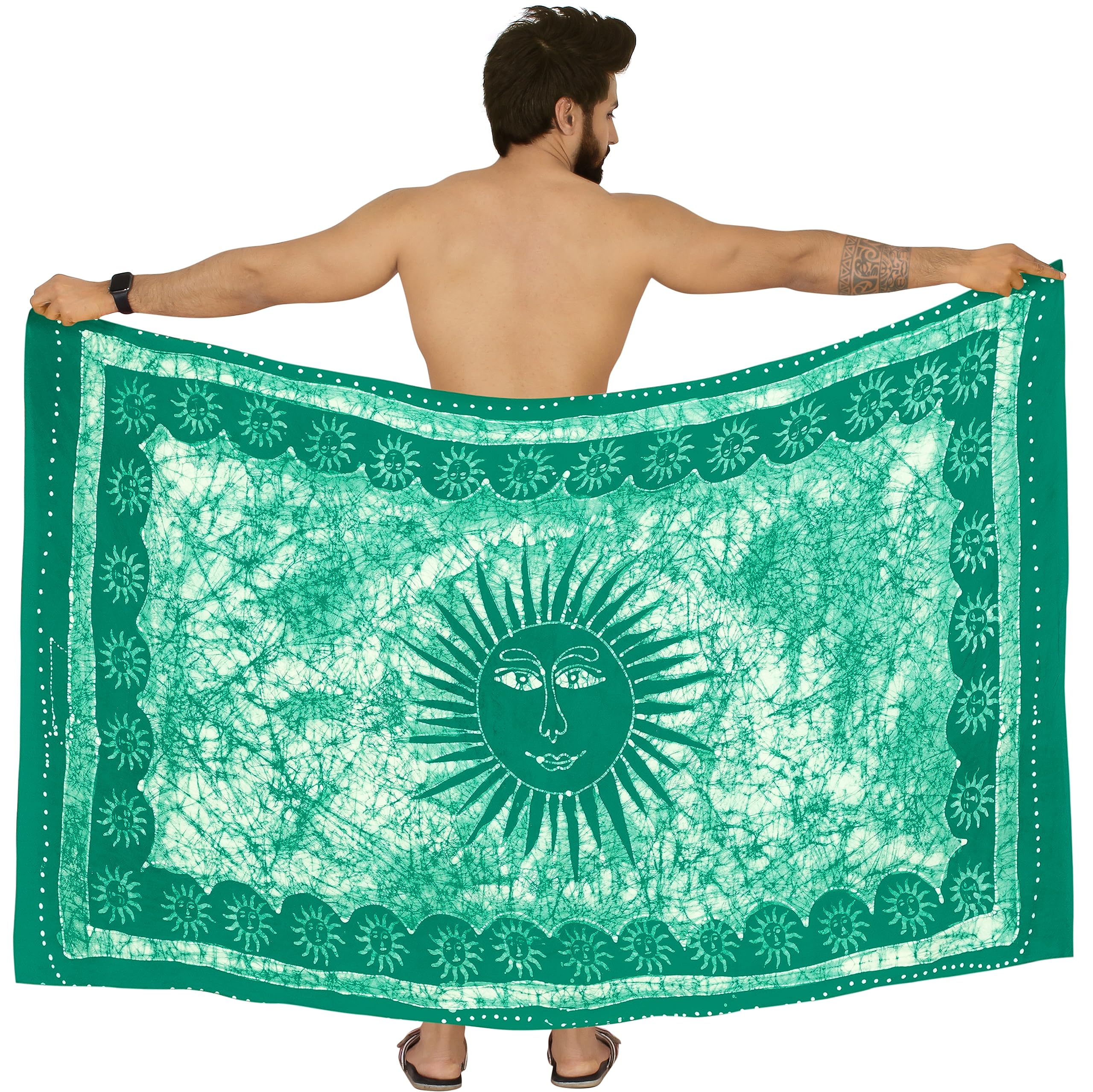 LA LEELA Men's Sarong Beach Cover-Up - Quick Dry Swim Wrap for Pool, Beach & Vacation - Lightweight Summer Swimwear with Pockets for Men