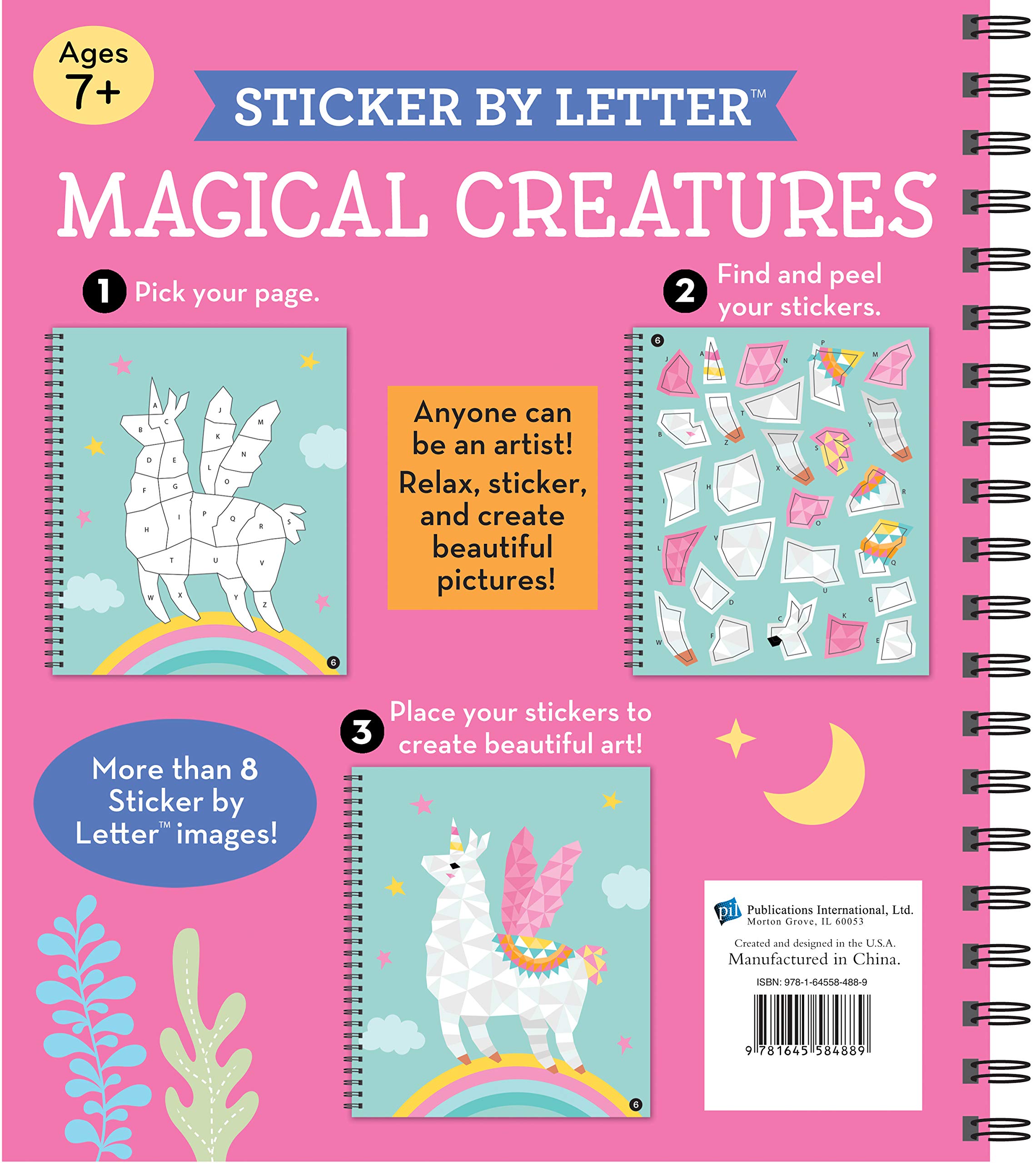 Brain Games - Sticker by Letter: Magical Creatures Activity Book for Kids | Fun Sticker Puzzles & Learning Games | Perfect for Travel, Birthday Gifts & Classroom Activities