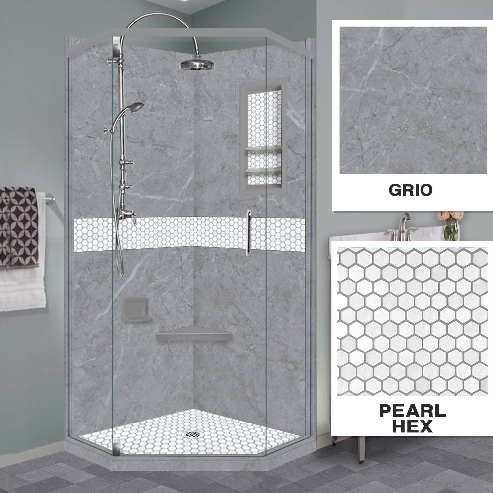 Grio Marble Pearl Hexagon Mosaic Neo Shower Enclosure Kit - Waterproof Bathroom Tile Set for Modern Shower Walls & Floors