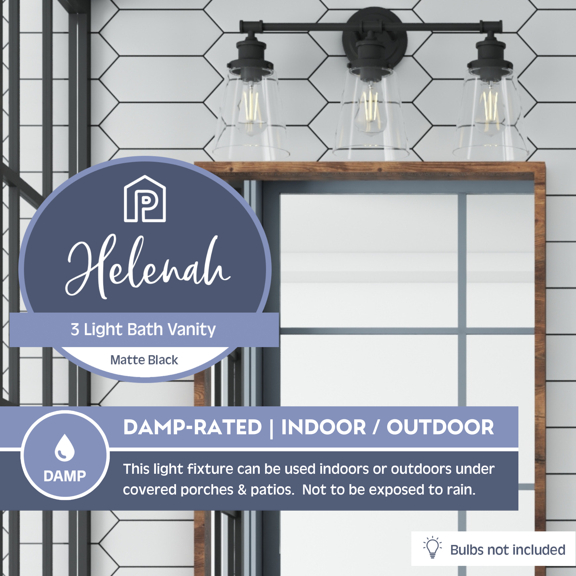 Helenah 3-Light Vanity Mirror Light Fixture in Matte Black - Perfect for Bathroom, Dressing Room & Makeup Area