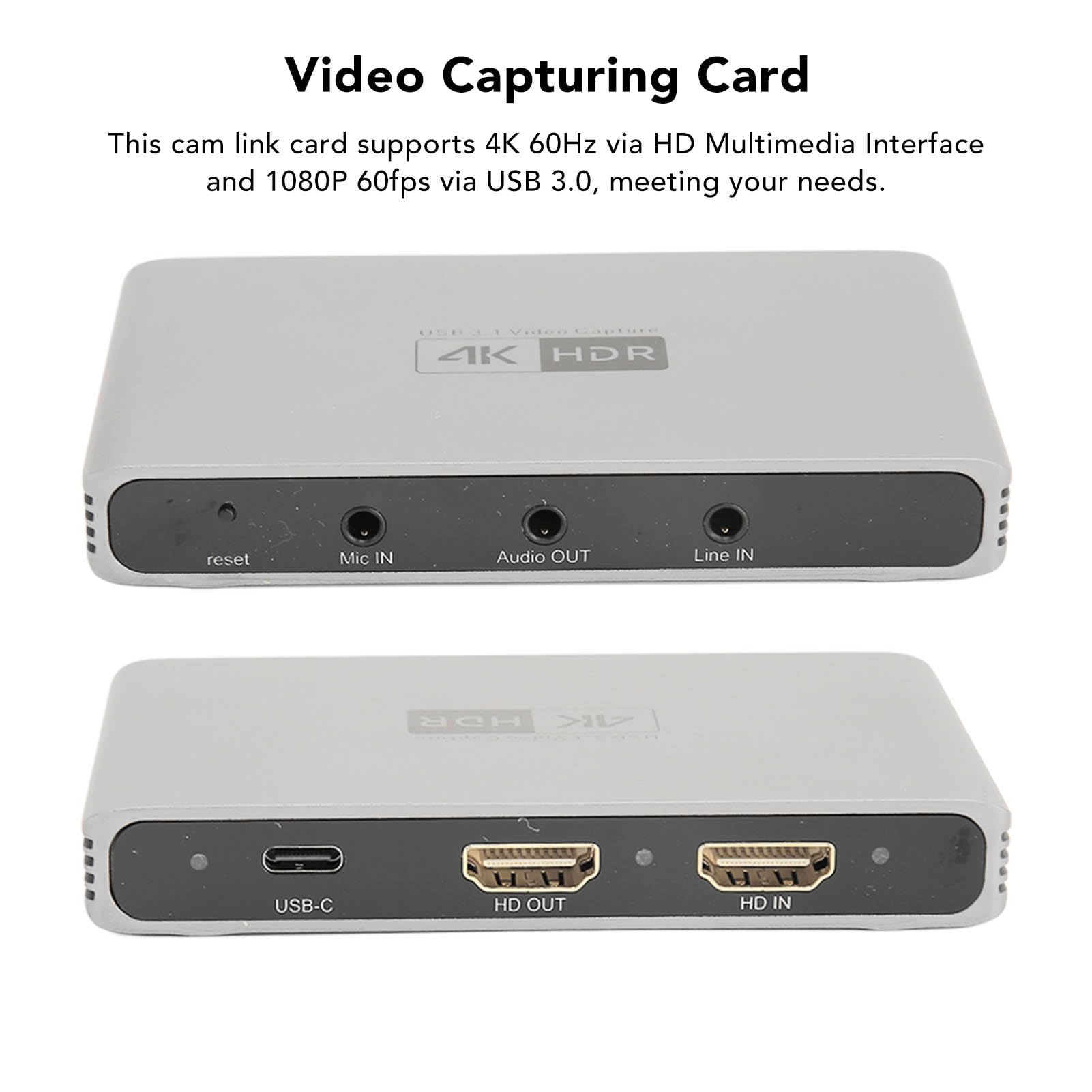 4K 60Hz HDR USB 3.0 Video Capture Card with 3.5mm Audio - 1080P HDMI Game Capture Device for Live Streaming, Gaming & Recording - Aluminum Alloy Portable Design (HC868) - Perfect for Twitch, YouTube & OBS Streaming