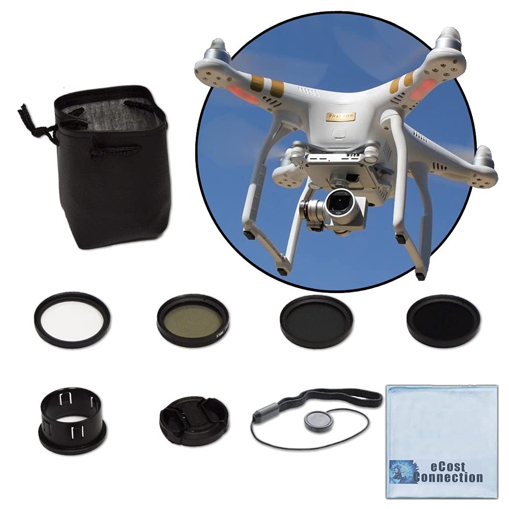 DJI Phantom 3 Series 37MM Filter Kit - Includes CPL, ND4, ND8, UV Filters, Lens Cap & Cap Keeper with Free Microfiber Cloth - Perfect for Aerial Photography, Videography and Drone Cinematography