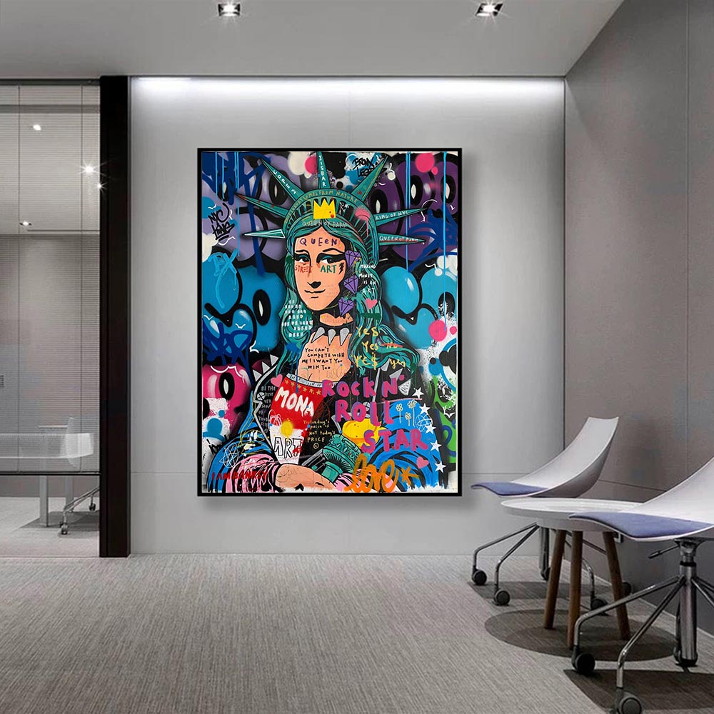 Statue of Liberty Graffiti Canvas Wall Art - Modern Urban Decor for Living Room, Bedroom & Office - Unique NYC Themed Wall Painting
