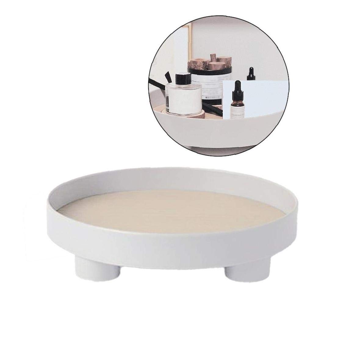 Round Wooden Fruit Tray - Multifunctional Decorative Storage Tray for Perfume, Jewelry, Keys | Desktop Organizer for Home, Office, Kitchen & Bathroom - White