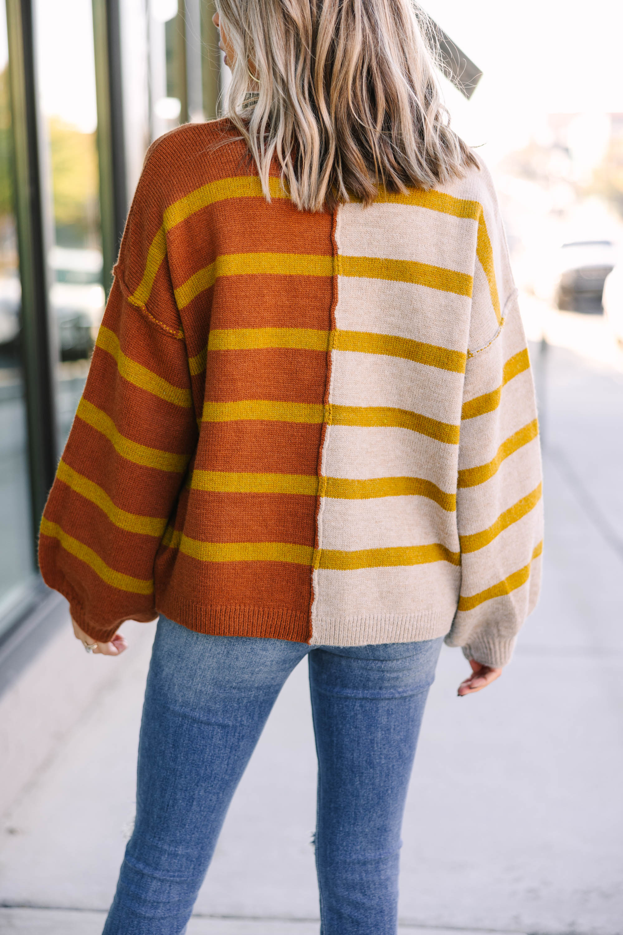 Rust Orange Striped Sweater for Women - Cozy Knit Pullover with Back and Forth Pattern | Perfect for Fall Outfits, Casual Wear & Coffee Dates