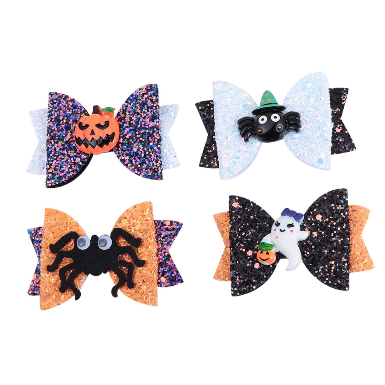 FRCOLOR Halloween Bow Hair Clips 4PCS Set - Cute Hairpins for Women, Girls, Boys - Stylish Durable Hair Barrettes & Bowknot Accessories for Parties, School, Cosplay & Daily Wear