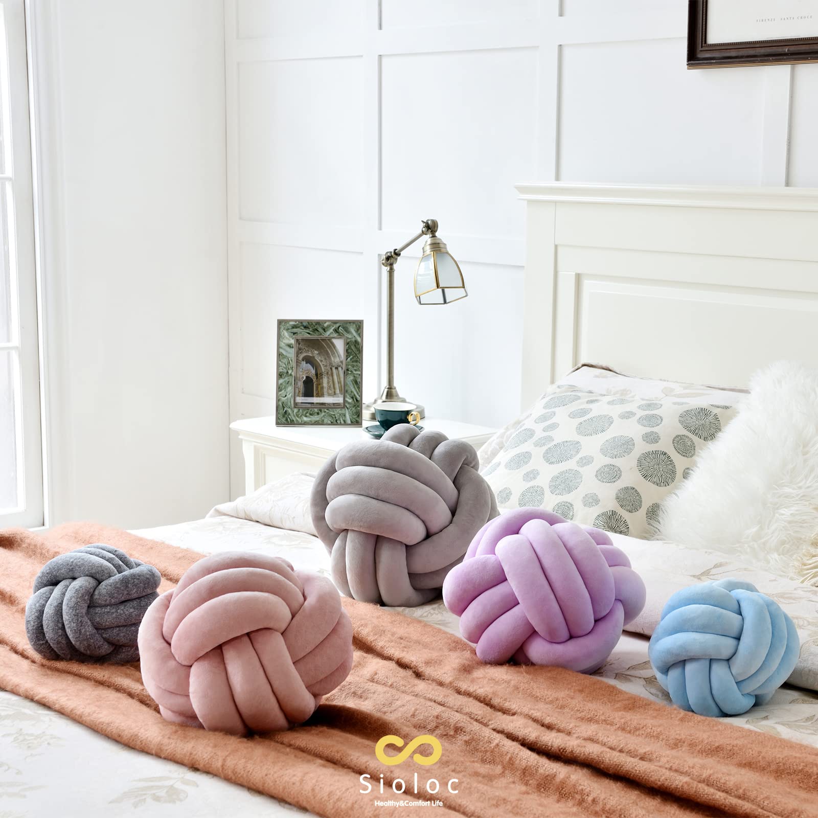 Sioloc Soft Knot Ball Pillows - Round Throw Pillow Cushion for Home Decor, Handmade Plush Knotted Pillow (13.7 Inches, Blush) - Perfect for Sofa, Bed, Nursery & Cozy Living Room Accents