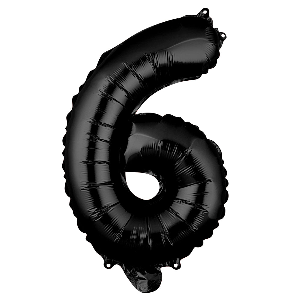 Black Mylar Number 6 Balloon - 16 Inch Large Foil Balloon for Birthday Parties, Anniversaries & Celebrations (1 Count Box)
