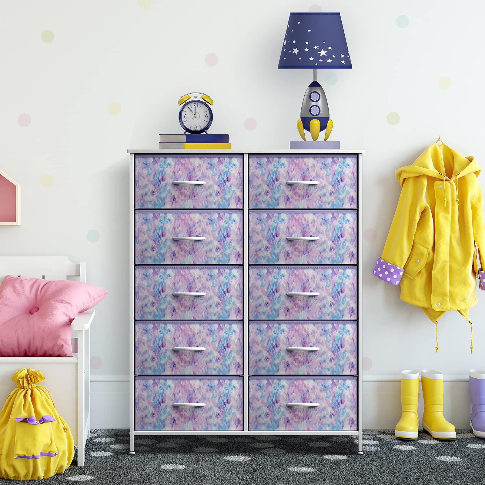 Sorbus 10-Drawer Kids Dresser Organizer - Wood Top & Steel Frame Storage Chest with Fabric Bins for Clothes, Toys & Accessories - Perfect for Bedroom, Nursery, Closet & Playroom Organization