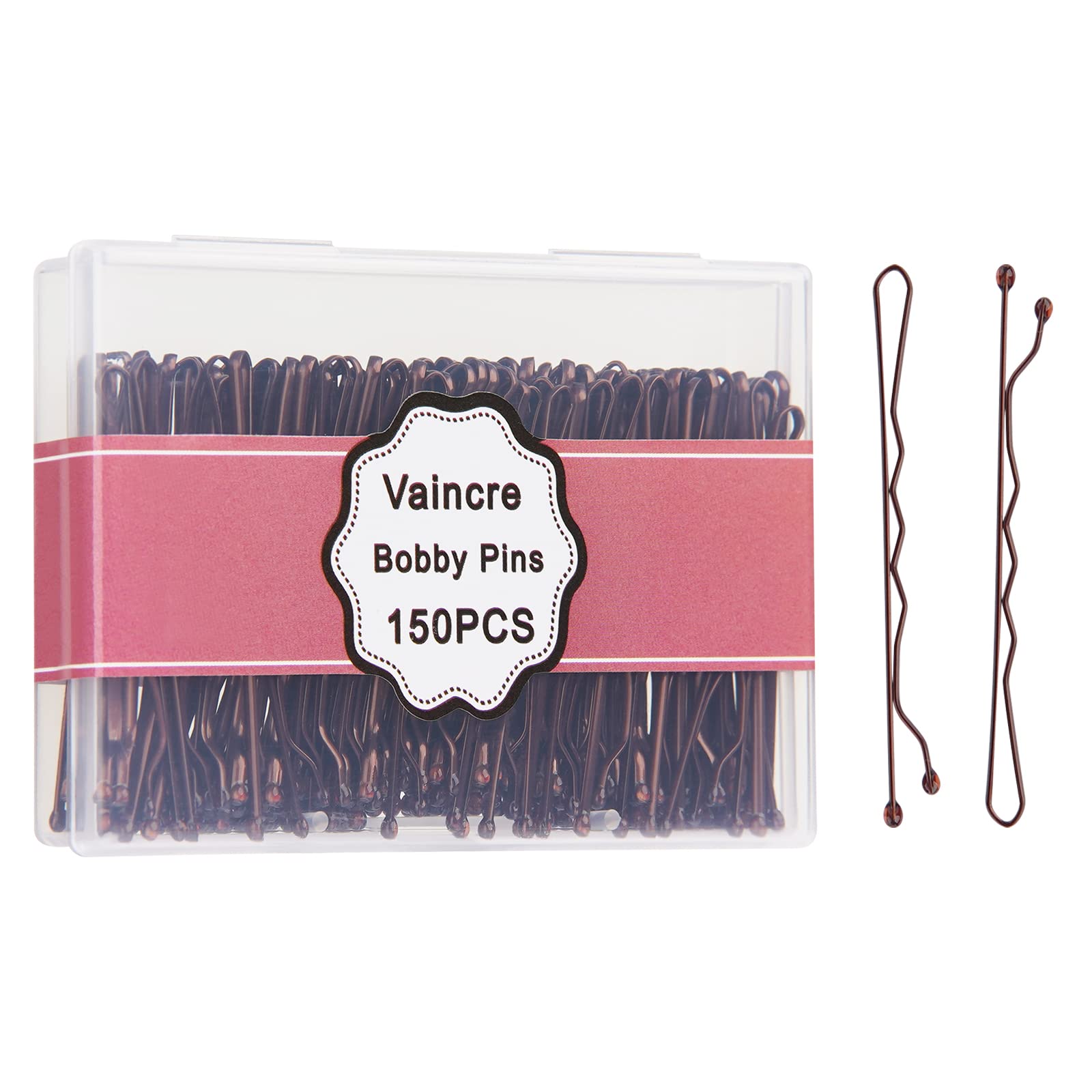 Vaincre 150 Count Brown Bobby Pins for Buns - 2 Inch Hair Pins Bulk with Storage Case, Pain-Free Hair Clips for Women and Girls | Perfect for Updos, Braids, and Everyday Hairstyles