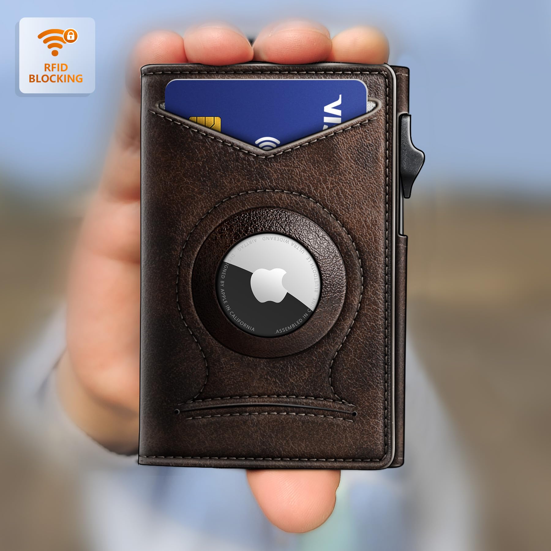 BULLIANT Men's Slim Money Clip Wallet - RFID Blocking Credit Card Holder with Airtag Slot (Holds 9 Cards) - Durable Metal Magnetic Flip Case - Perfect Gift for Dad, Husband & Boyfriend - Ideal for Travel, Business & Everyday Use