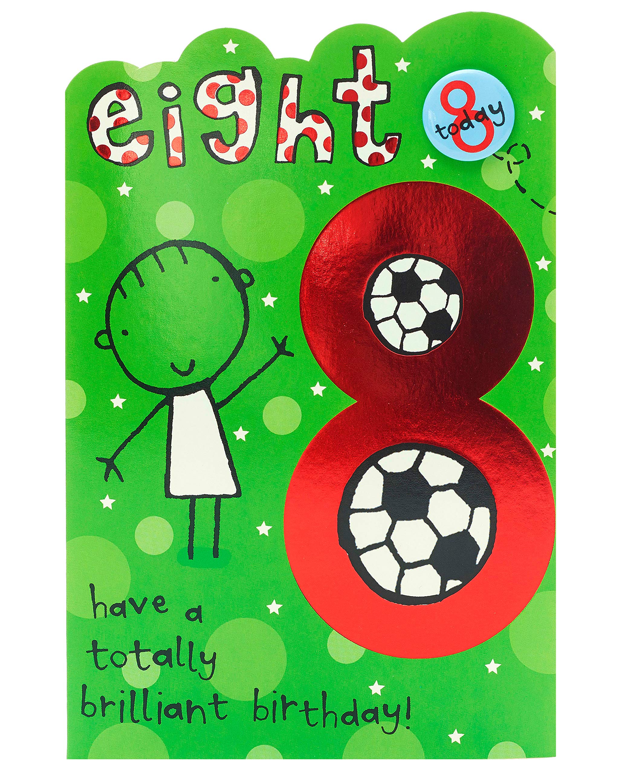 8th Birthday Card for Boys - Football Themed Birthday Greeting Card with Badge - Perfect for 8 Year Old's Birthday Party & Soccer Lover Gifts
