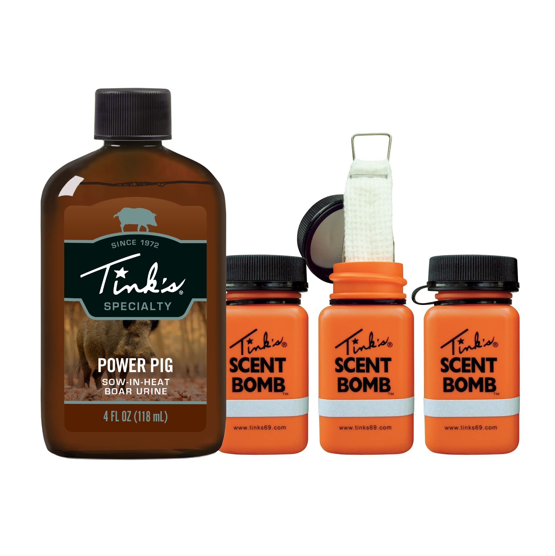 TINK'S Power Pig Sow-in-Heat 4 oz Hog Attractant & Scent Bombs Bundle | 100% Natural Boar Urine Lure for Hunting | Ideal for Deer, Hog & Predator Hunting in Woods & Fields