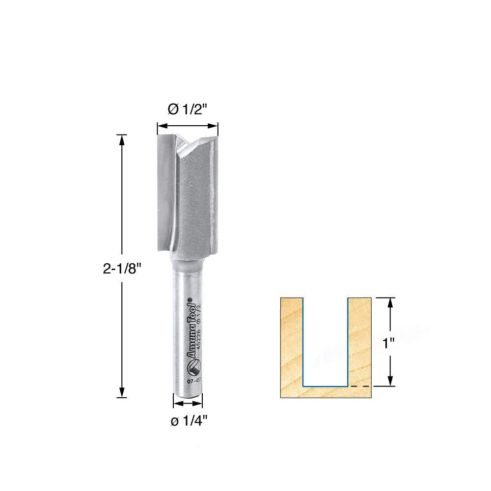 Amana 45226 1/4 Inch Shank 2 Flute Straight Plunge Cutting Router Bit for Woodworking & DIY Projects | Perfect for Cabinets, Furniture & Decorative Edges