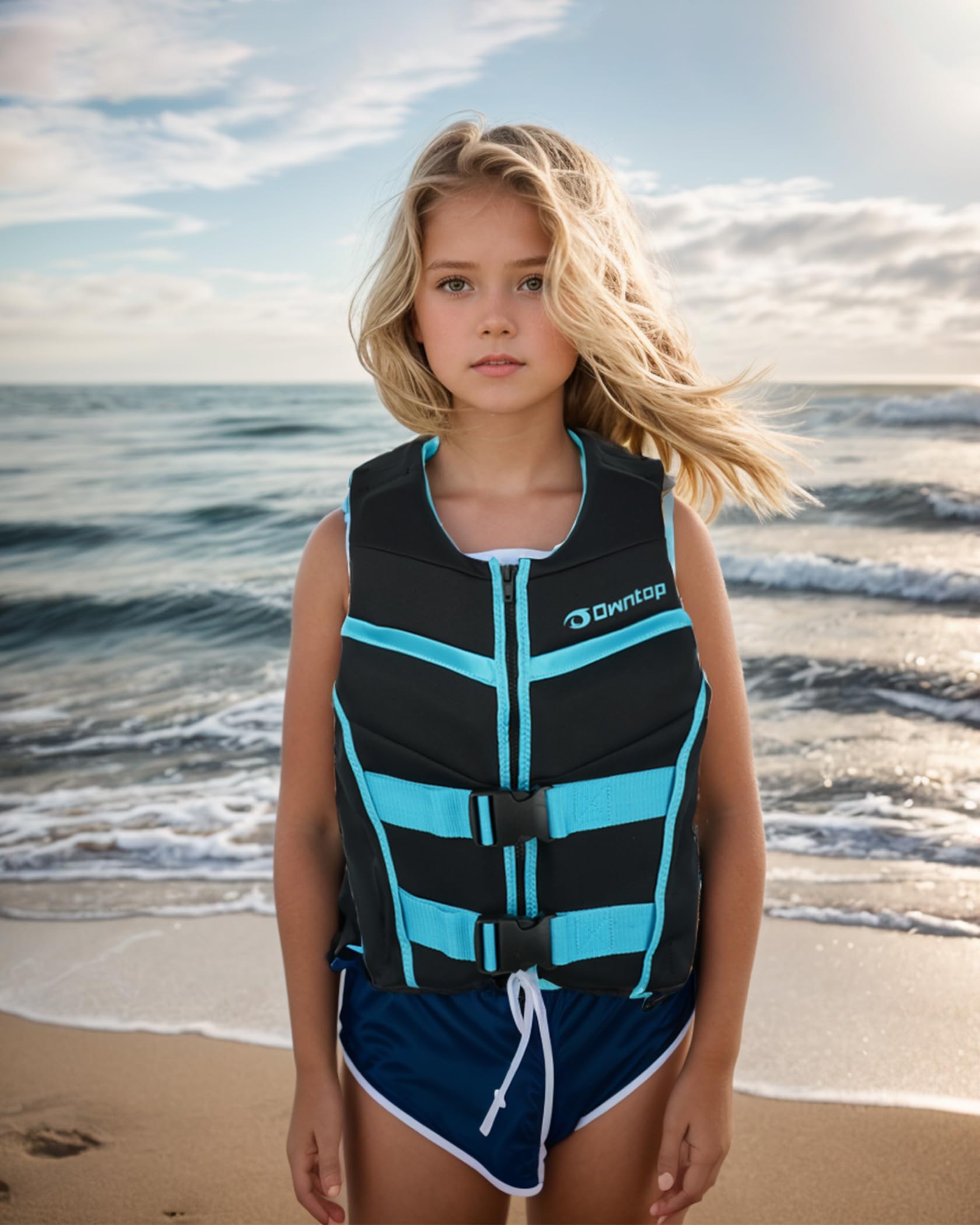 Owntop Youth Kids Swim Vest - Lightweight & Quick-Dry Adjustable Life Jacket with Buckles & Zipper for Kayaking, Swimming Training, Boating & Water Sports - Fits 50-125 lbs - Perfect for Pool, Beach & Lake Safety
